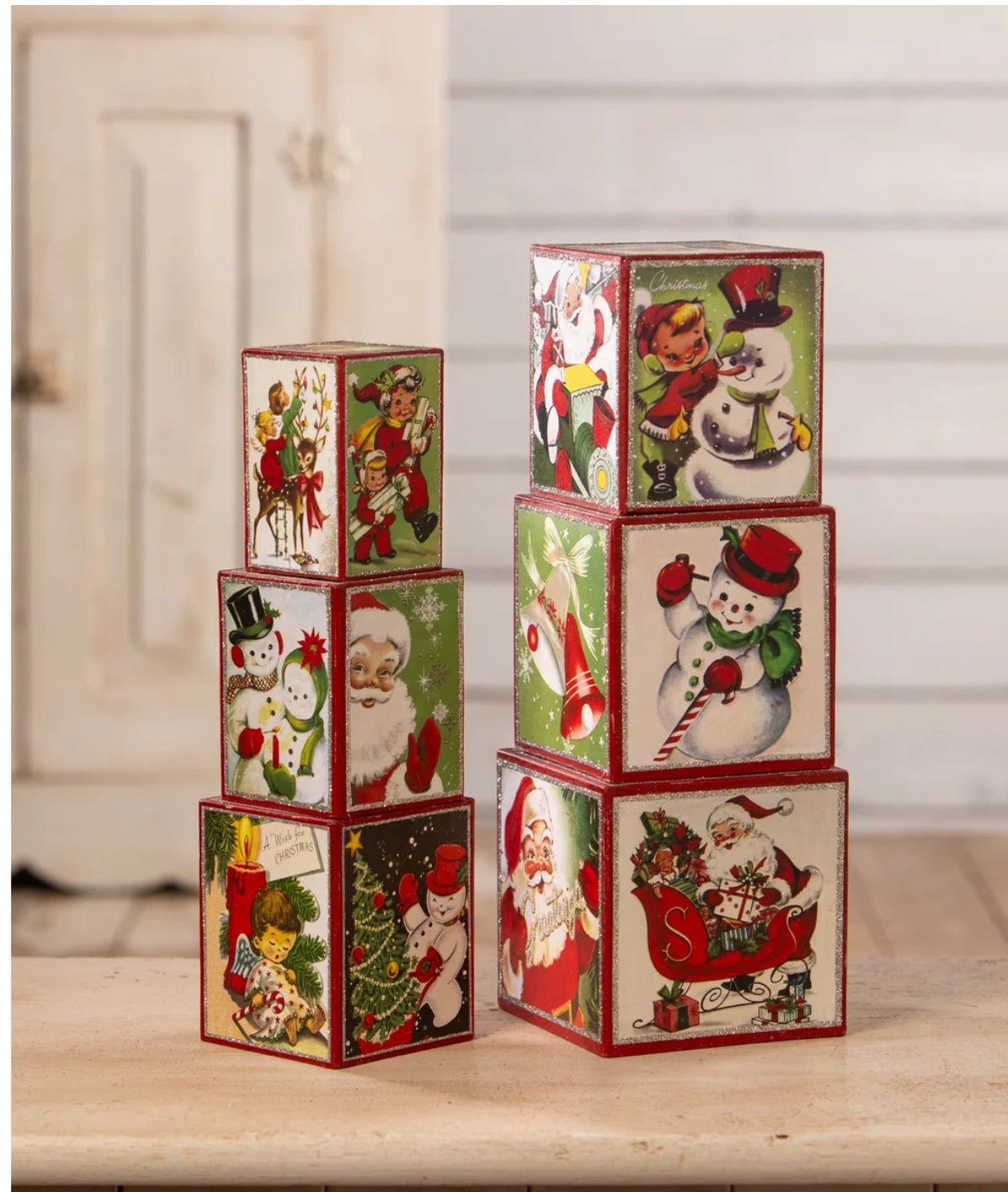 Bethany Lowe Christmas Retro 6 pc Kitschmas Stacking Blocks TL3364 - The Primitive Pineapple Collection