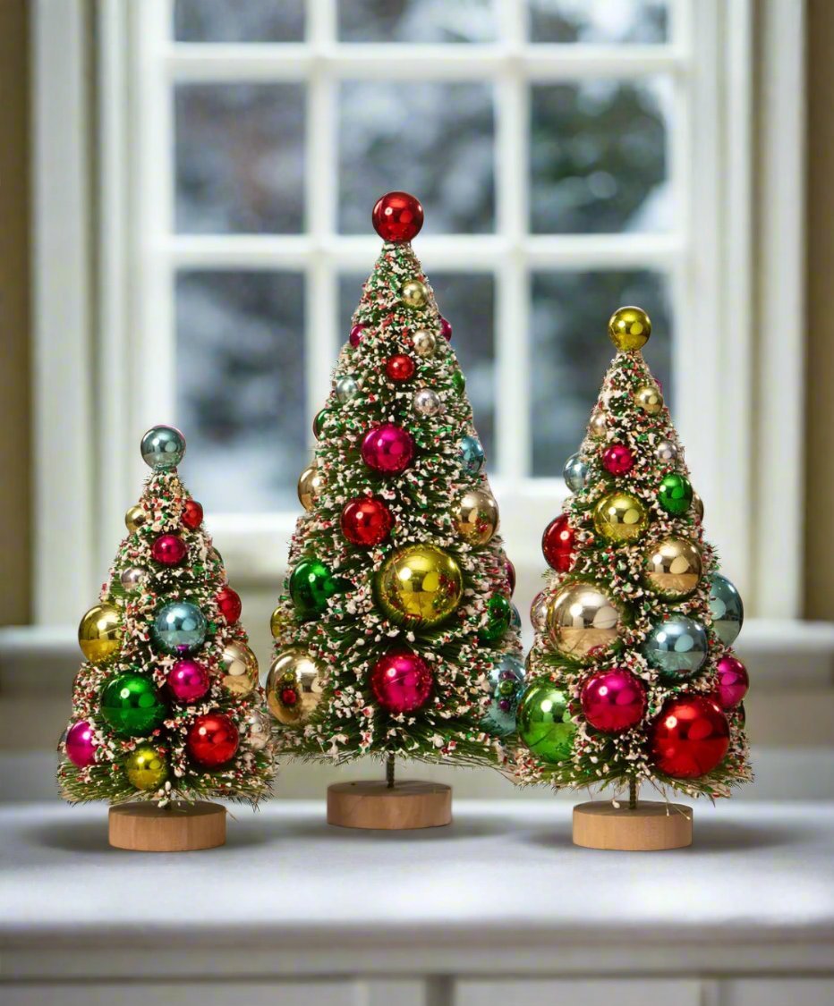 Bethany Lowe Christmas Retro 3 pc Kitschmas Bottle Brush Trees LC3416 - The Primitive Pineapple Collection