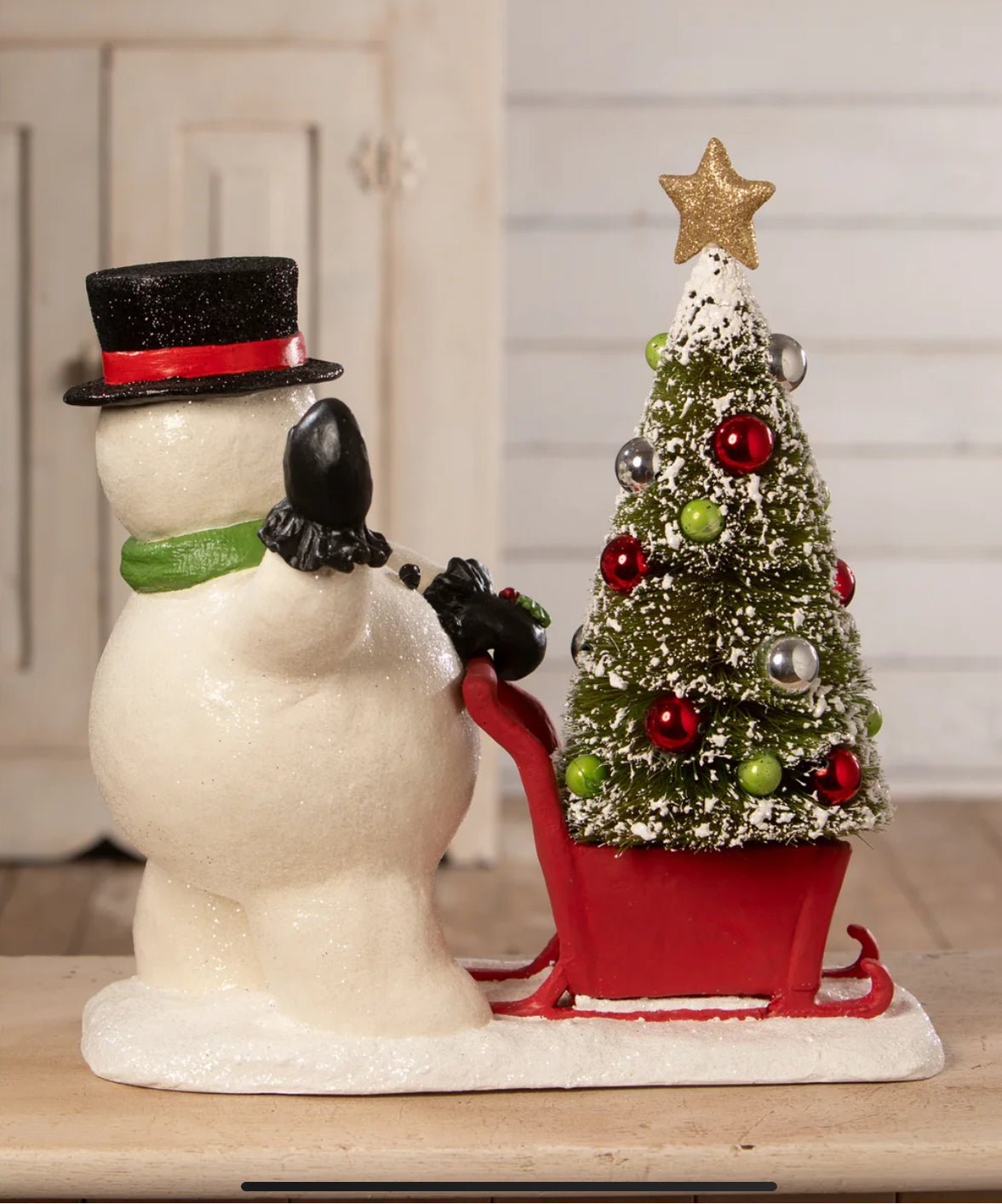 Bethany Lowe 14.5” Christmas Frosty Pushing Sled TD3173 - The Primitive Pineapple Collection