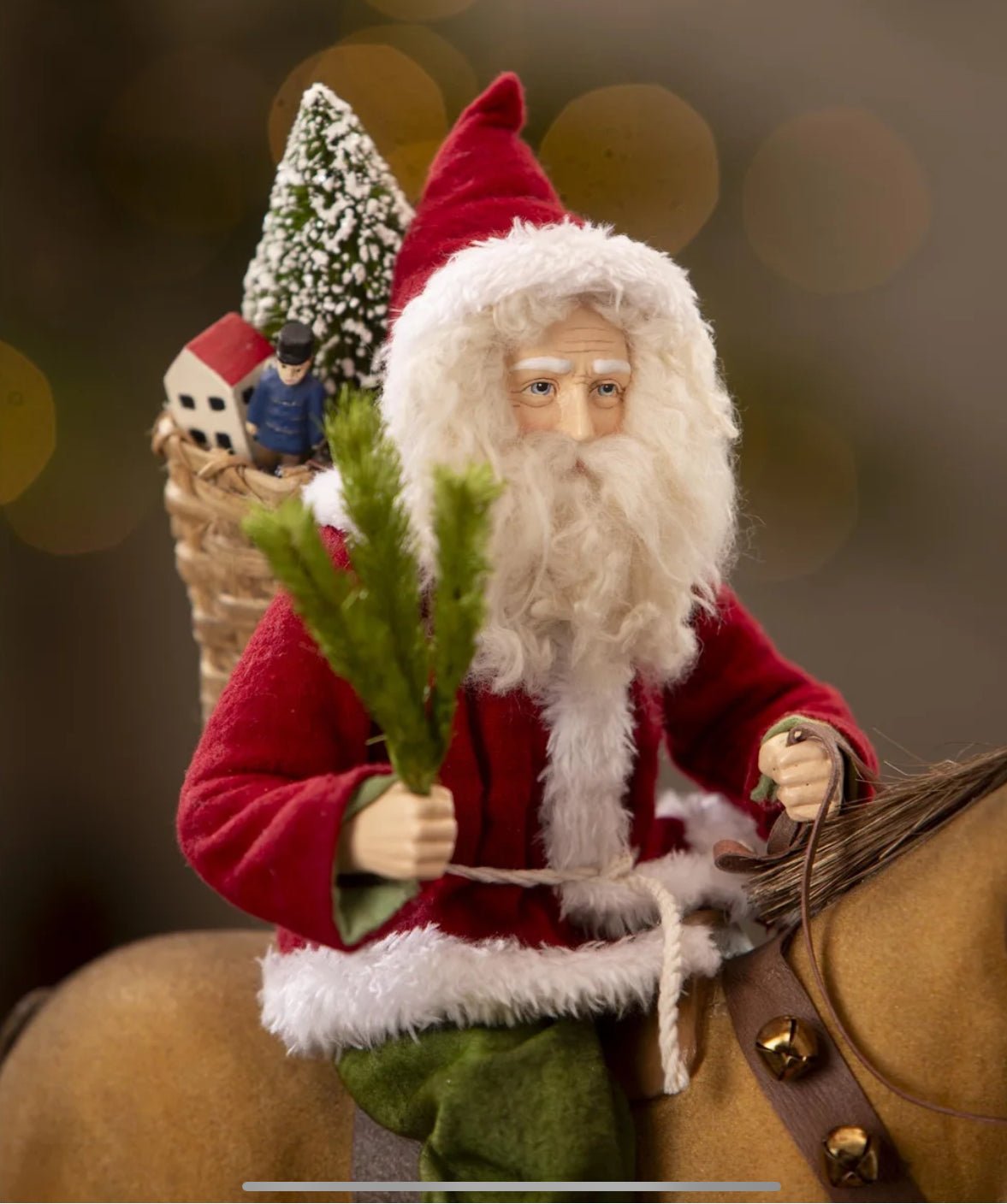 Bethany Lowe Christmas Santa Riding Horse Pull Toy 15” TD3165 - The Primitive Pineapple Collection