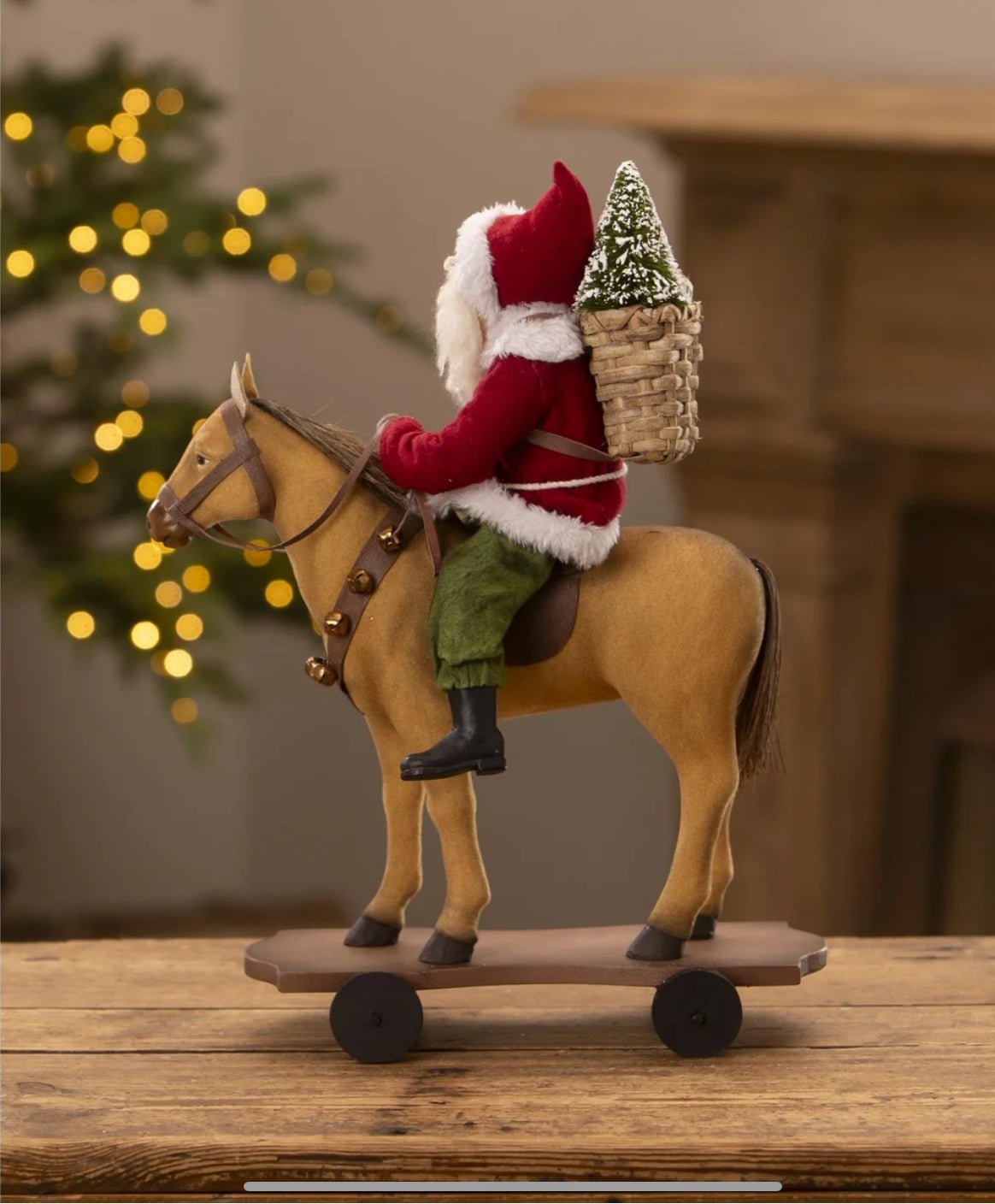 Bethany Lowe Christmas Santa Riding Horse Pull Toy 15” TD3165 - The Primitive Pineapple Collection