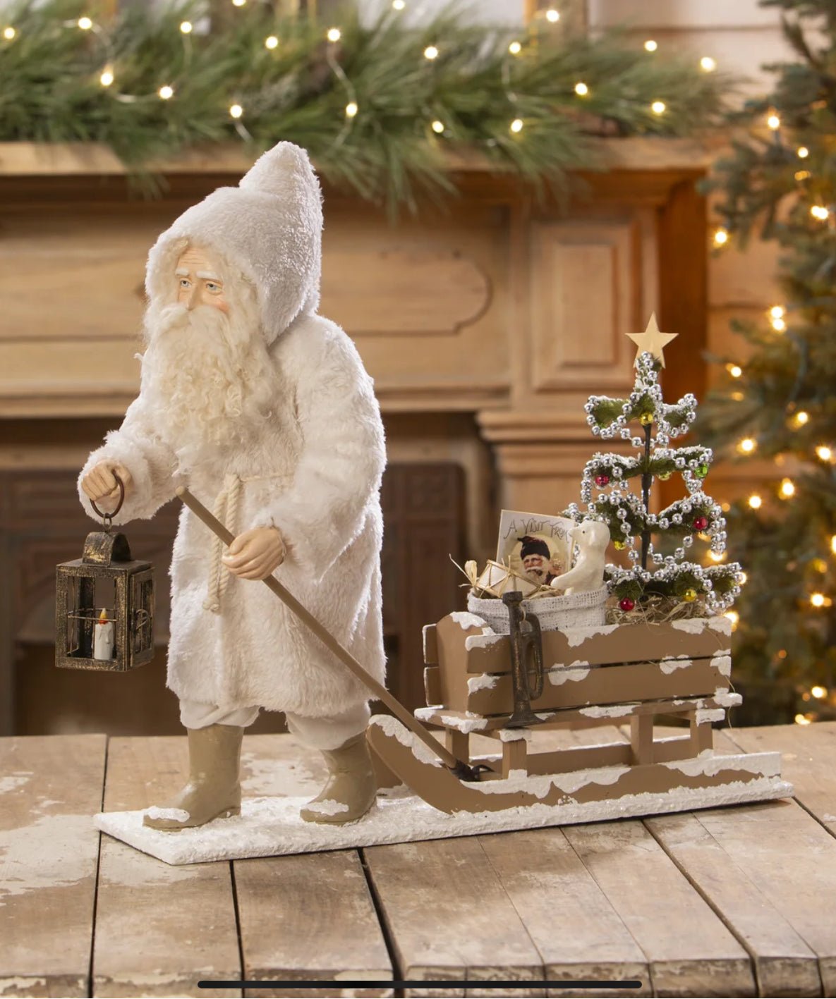 Bethany Lowe Christmas Vintage 21.25” Santa Pulling Sled TD3164 - The Primitive Pineapple Collection