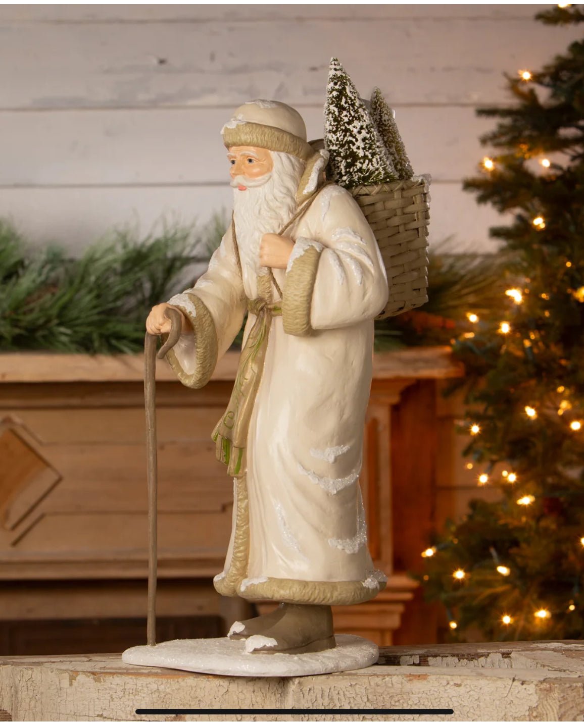 Bethany Lowe Christmas 19.25” Vintage Father Christmas with Basket TD3166 - The Primitive Pineapple Collection