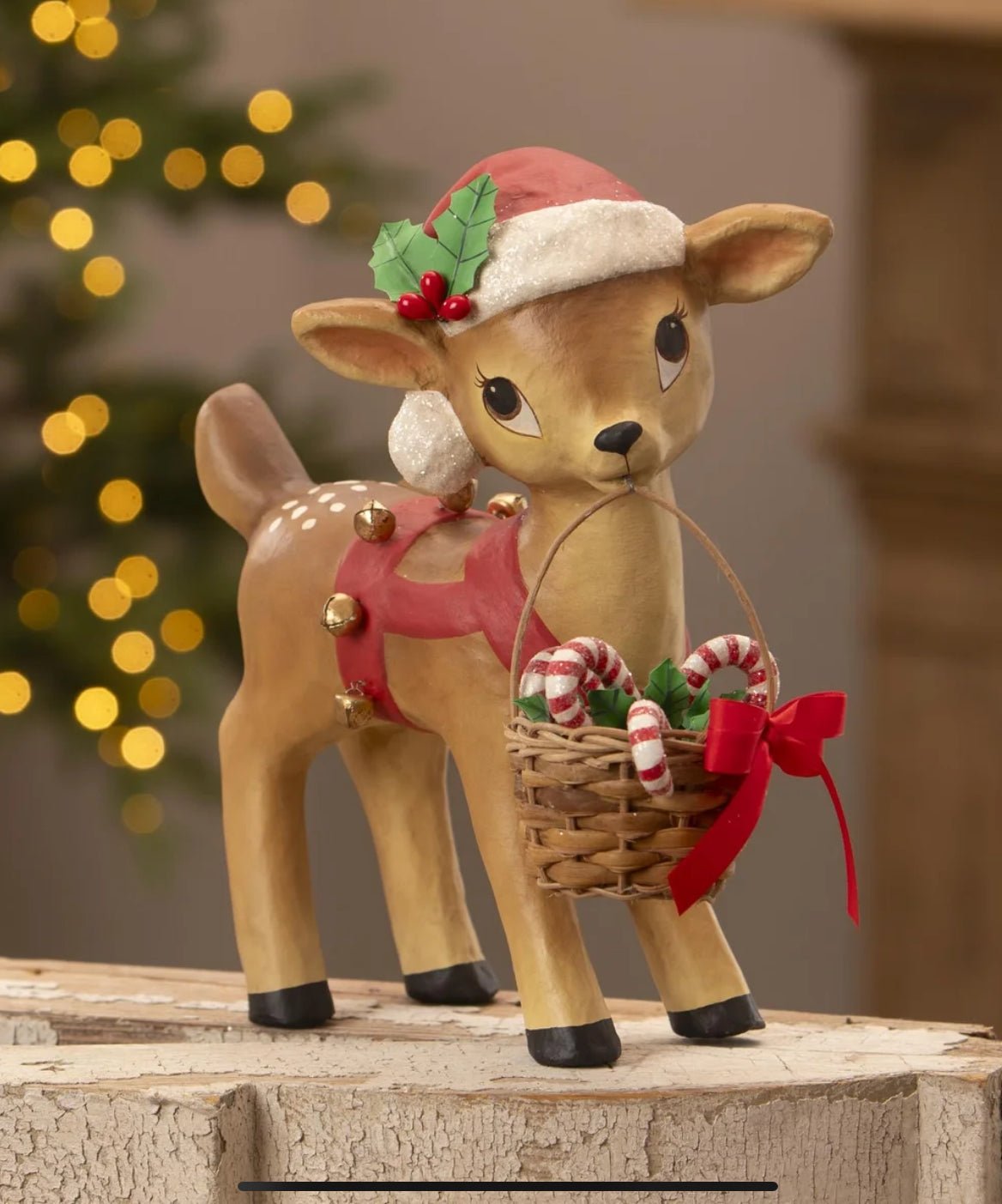 Bethany Lowe Christmas 10.75 Retro Reindeer Carrying Basket TJ3319 - The Primitive Pineapple Collection