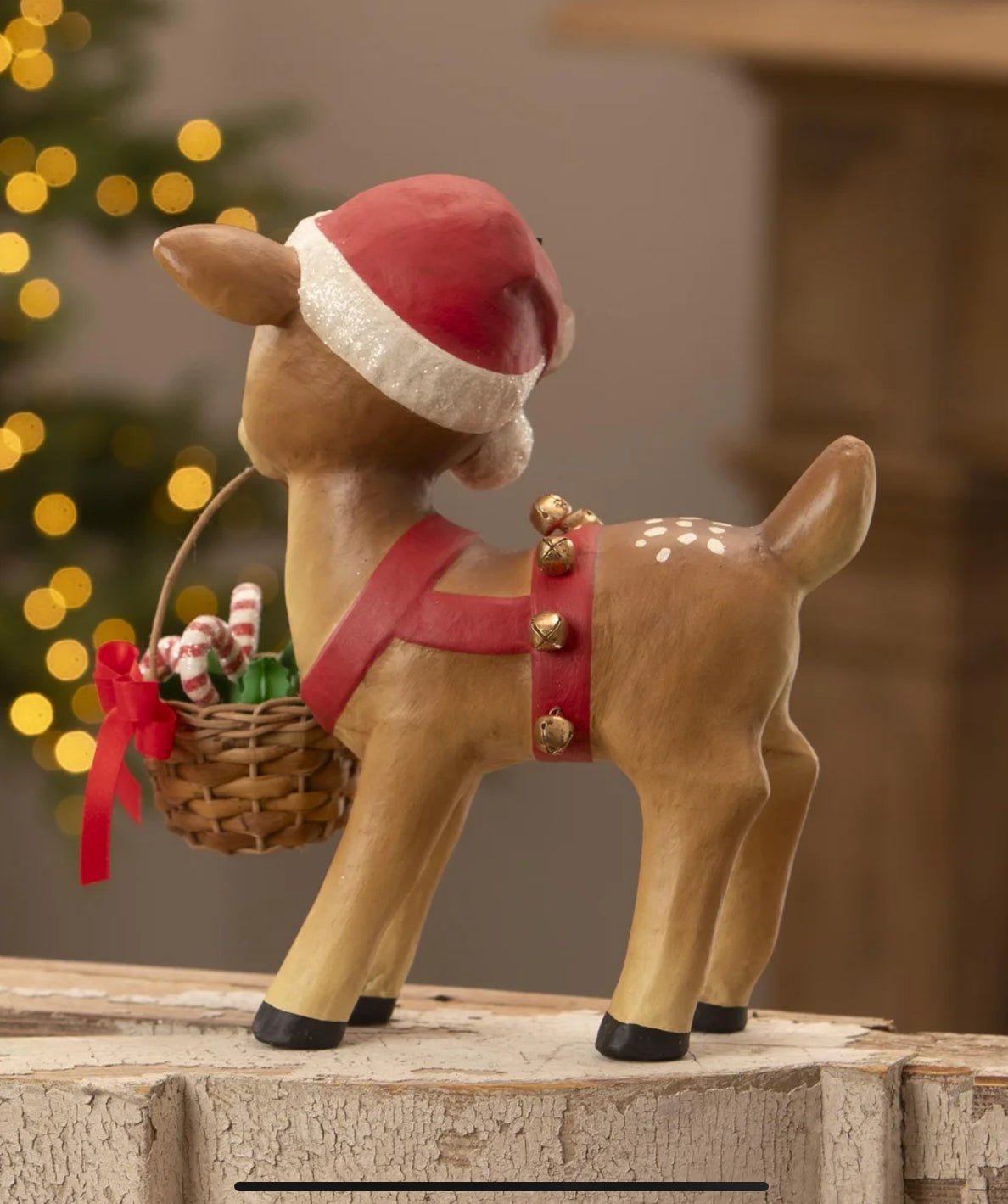 Bethany Lowe Christmas 10.75 Retro Reindeer Carrying Basket TJ3319 - The Primitive Pineapple Collection