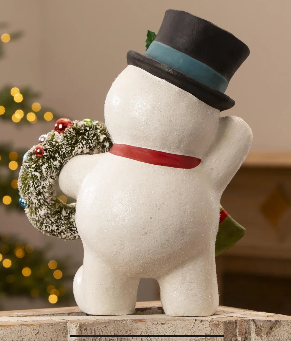 Bethany Lowe Christmas Large 17.25” Snowman with Wreath TJ3321 - The Primitive Pineapple Collection