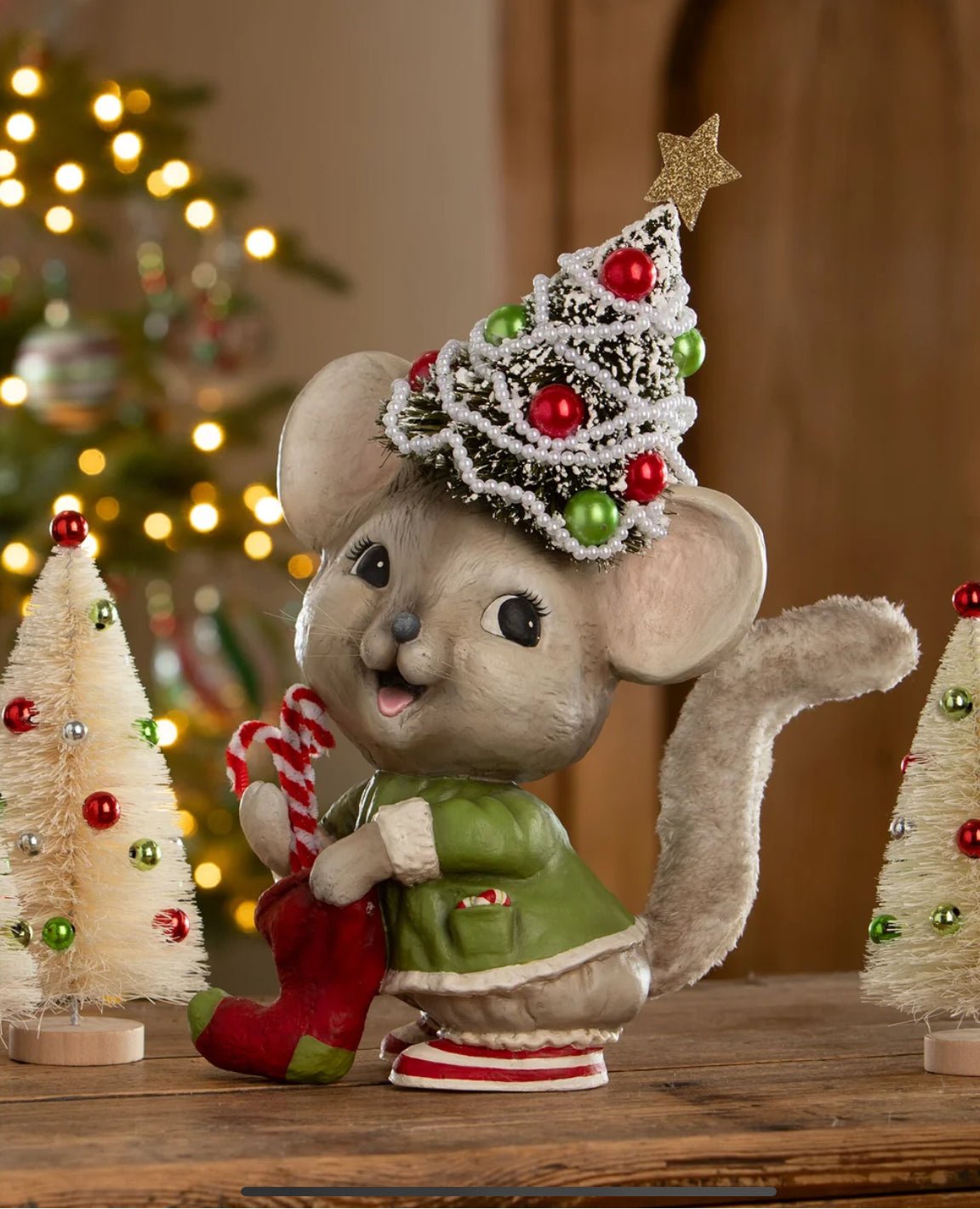 Bethany Lowe Christmas 13.5” Christmas Tree Memzi Mouse TD3162 - The Primitive Pineapple Collection