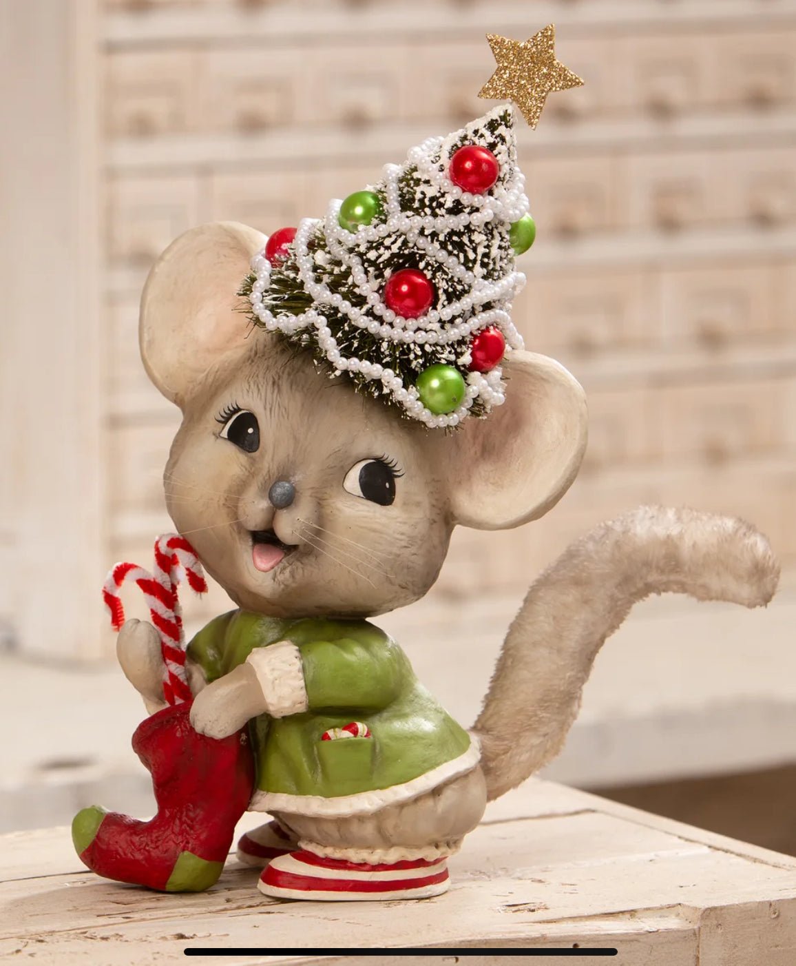 Bethany Lowe Christmas 13.5” Christmas Tree Memzi Mouse TD3162 - The Primitive Pineapple Collection