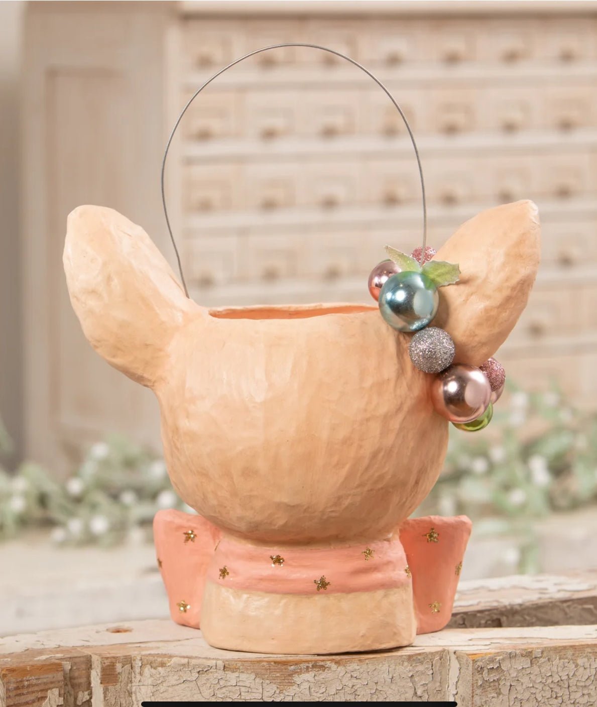 Bethany Lowe Christmas 12” Retro Pastel Fawnie Bucket Large TJ3325 - The Primitive Pineapple Collection