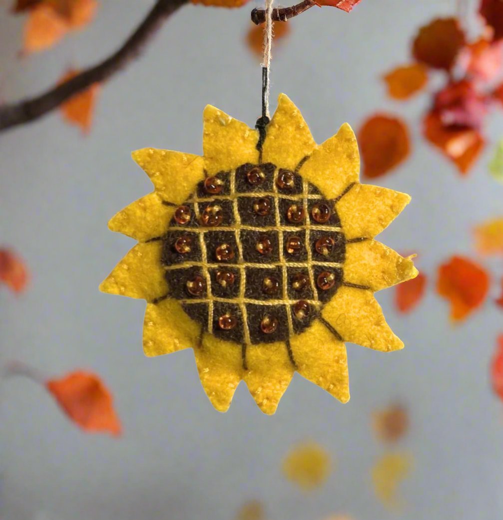 Primitive Handcrafted Fall Felt 2” Sunflower Ornament - The Primitive Pineapple Collection