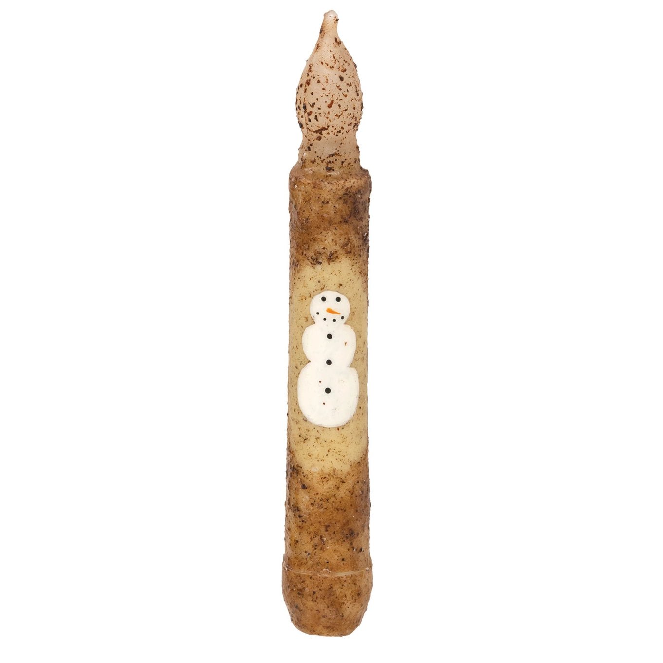 Primitive Christmas 6.5” Grungy Smiling Snowman Timer Taper - The Primitive Pineapple Collection