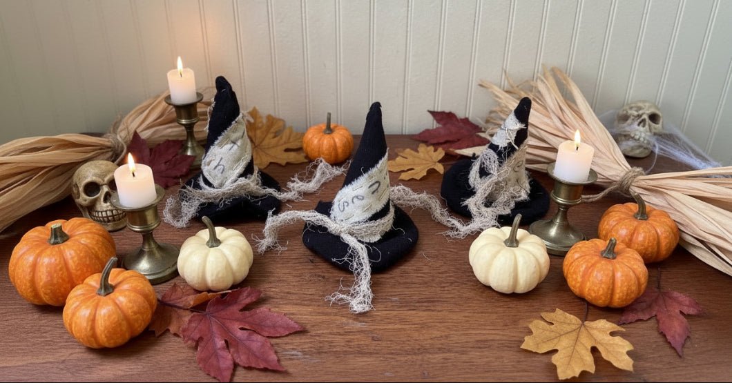 Fall Halloween Handcrafted 3 pc 4"Cinnamon Dusted Witch Hats Bowl Filler - The Primitive Pineapple Collection