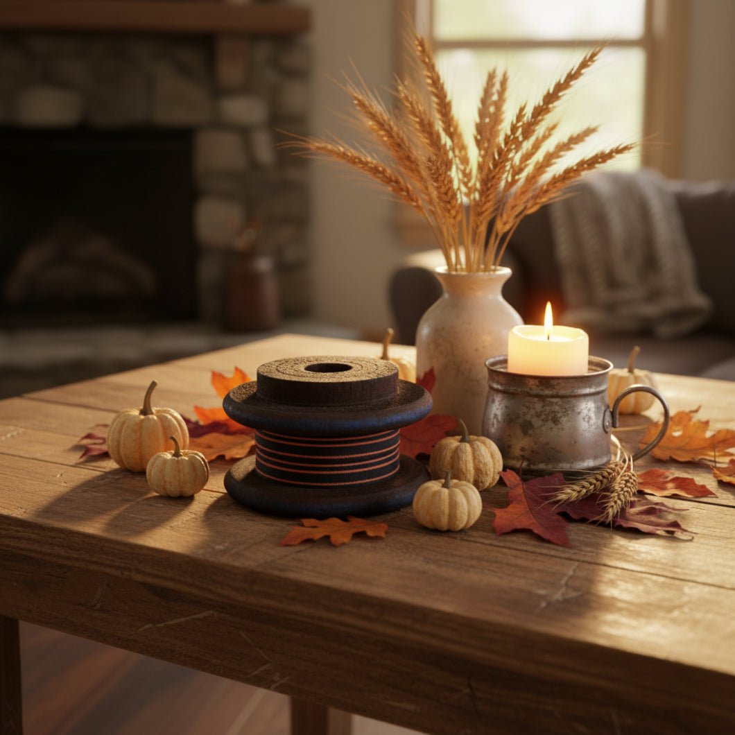 Primitive Flat Wood Spool w/ Halloween Ribbon - The Primitive Pineapple Collection