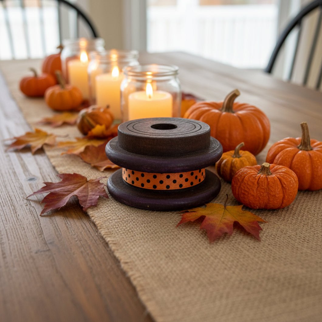 Primitive Flat Wood Spool w/ Halloween Ribbon - The Primitive Pineapple Collection