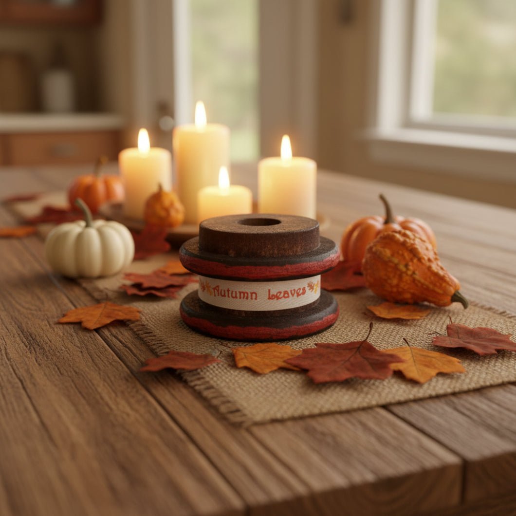 Primitive Flat Wood Spool w/ Halloween Ribbon - The Primitive Pineapple Collection