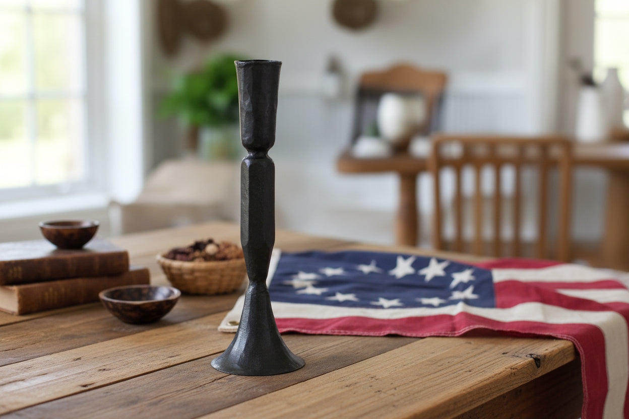 Primitive Colonial 8.5 - Inch Farmhouse Cast Iron Taper Candle Holder - The Primitive Pineapple Collection