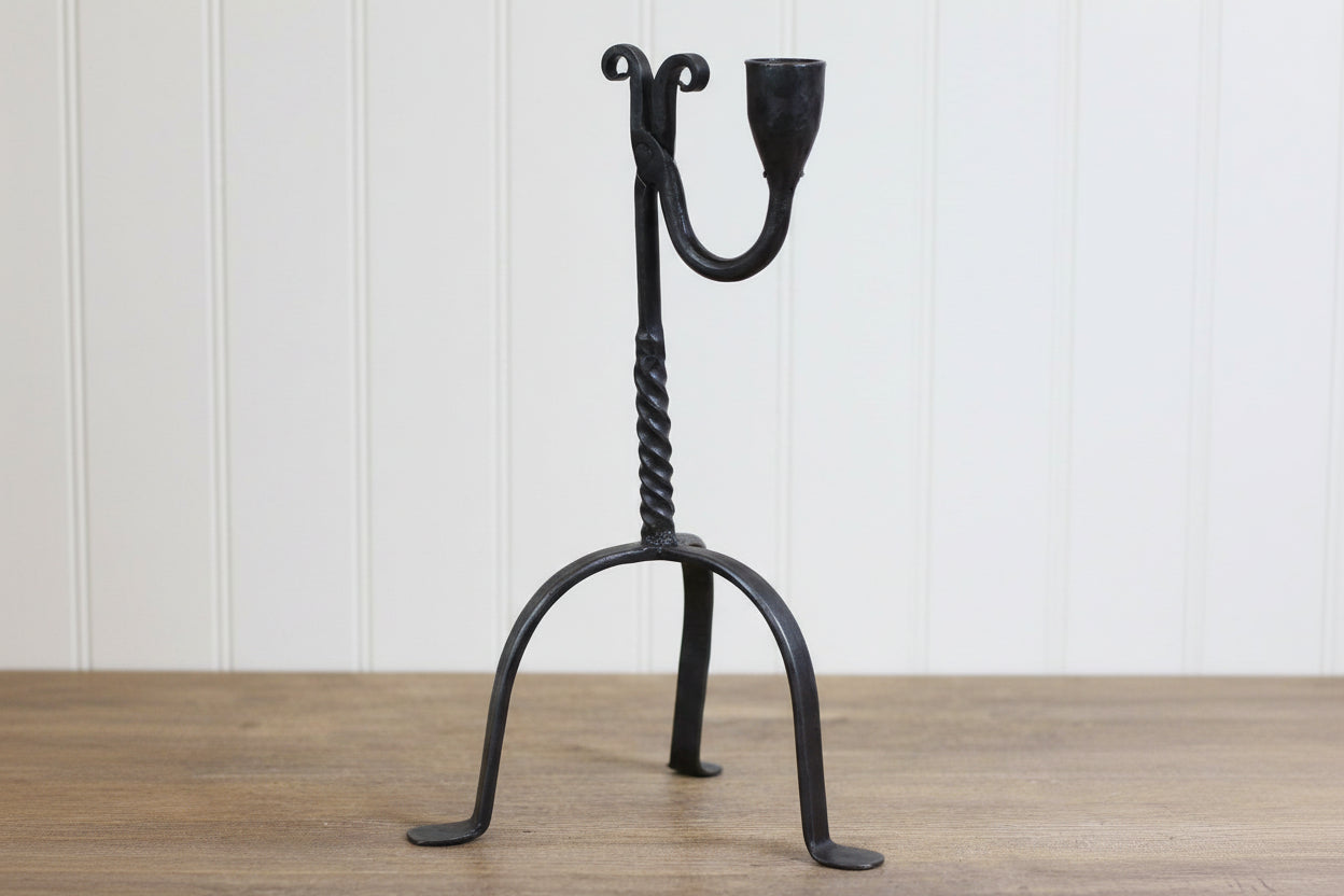 Reproduction Single Taper Aged Wrought Iron Candle Holder - The Primitive Pineapple Collection