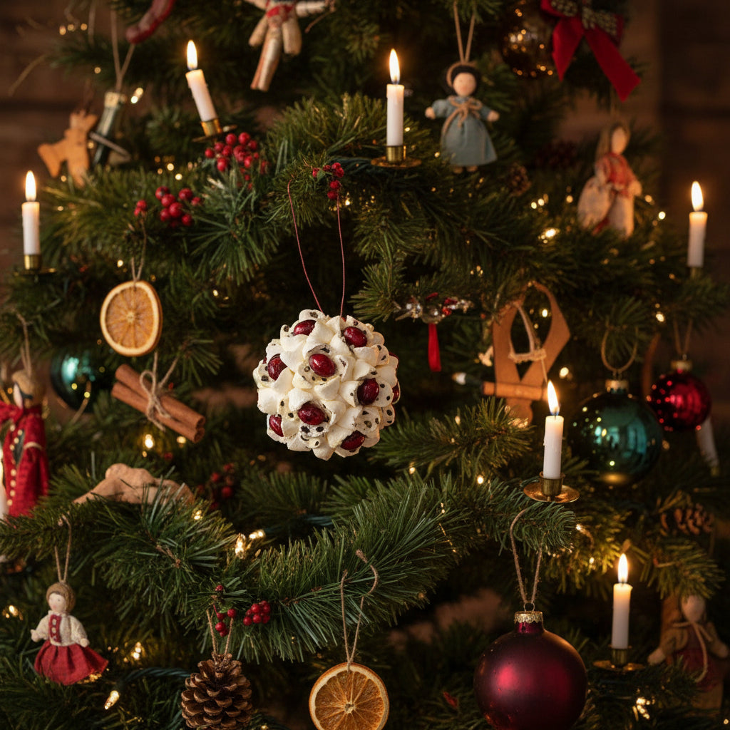 Primitive Christmas 3" Faux Popcorn and Cranberry Kissing Ball - The Primitive Pineapple Collection