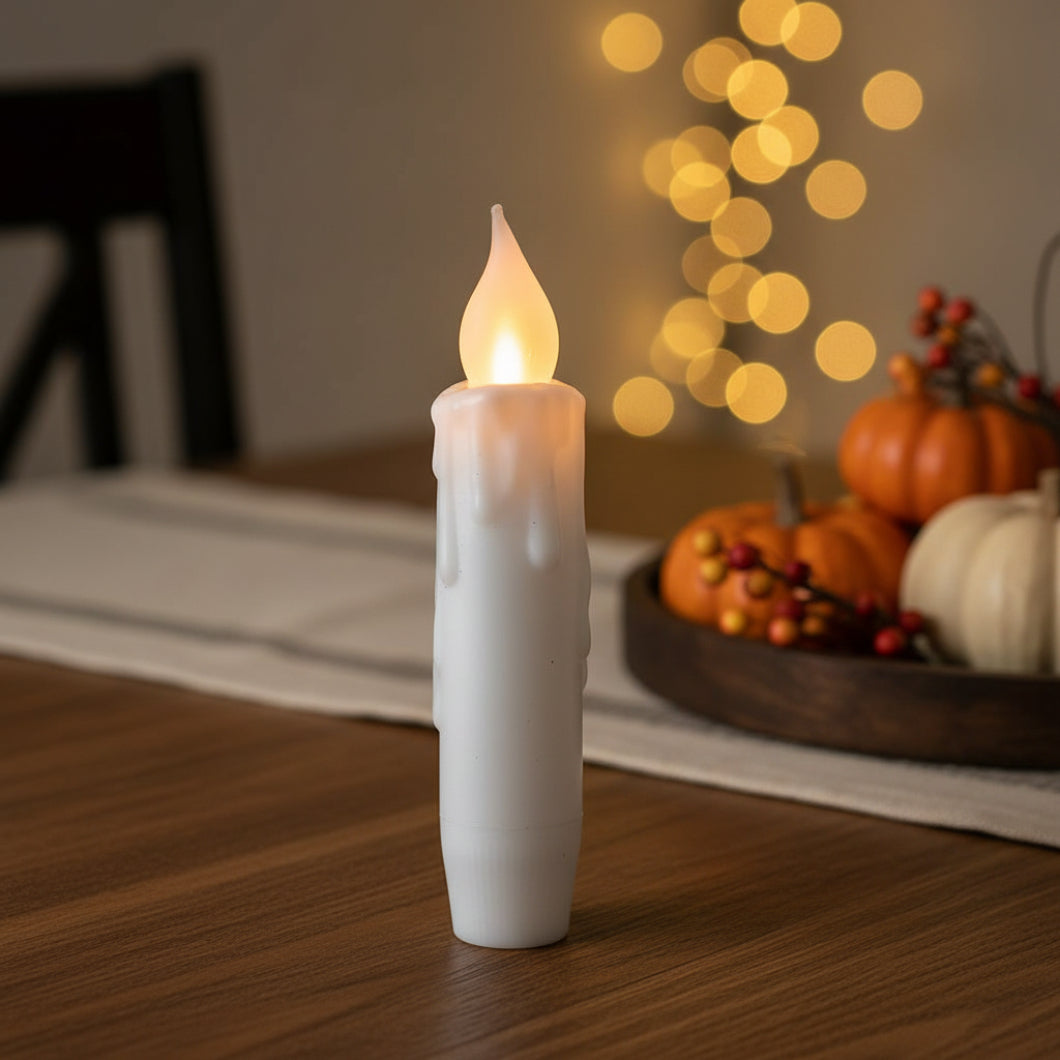 Primitive/Country 4" Battery Operated White Taper Candle W/Timer - The Primitive Pineapple Collection