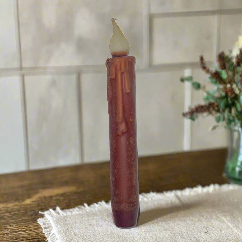 Primitive/Country Rust 7" Battery Operated Flameless Taper Candle W/ Timer - The Primitive Pineapple Collection