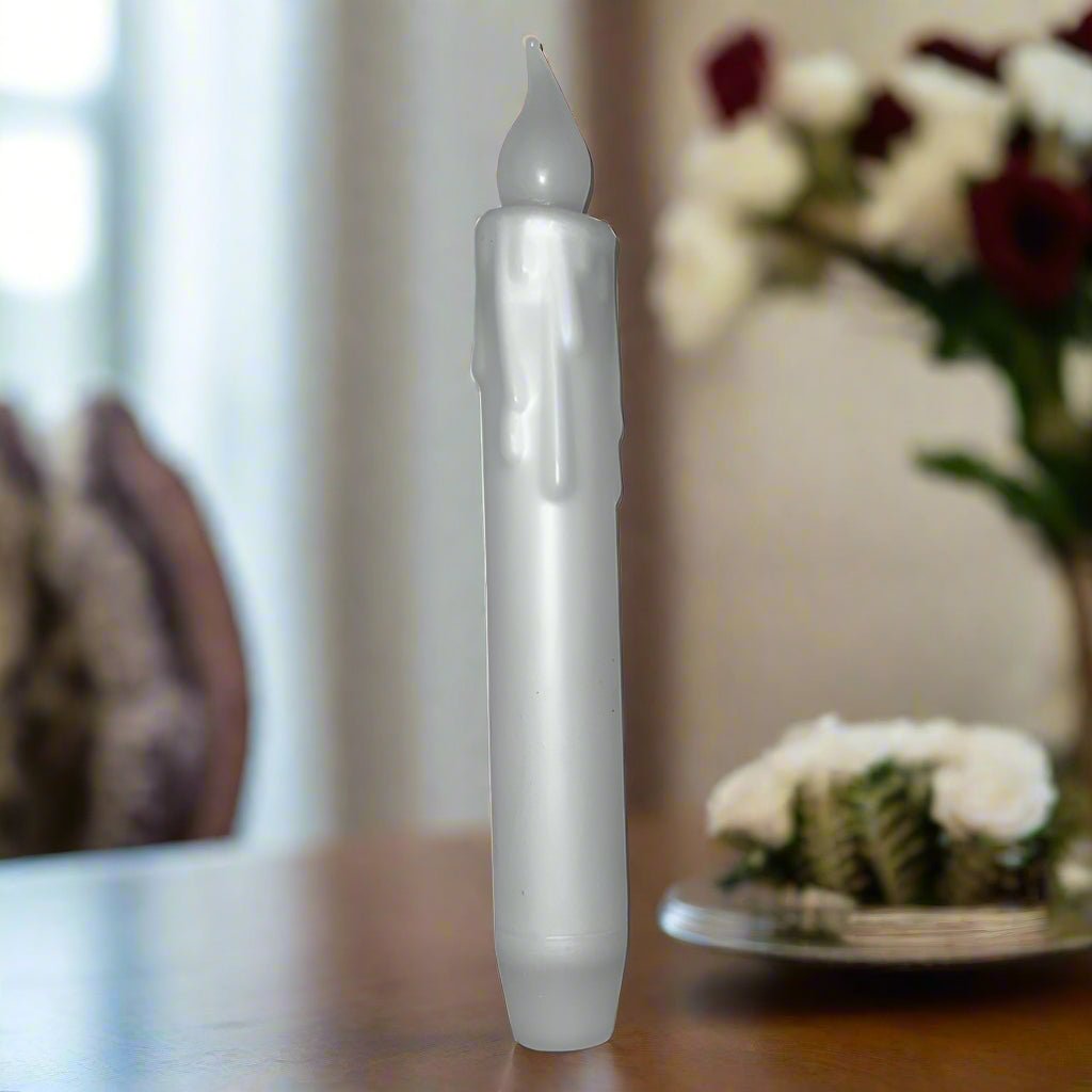 Primitive/Country White 7" Battery Operated Flameless Taper Candle W/ Timer - The Primitive Pineapple Collection