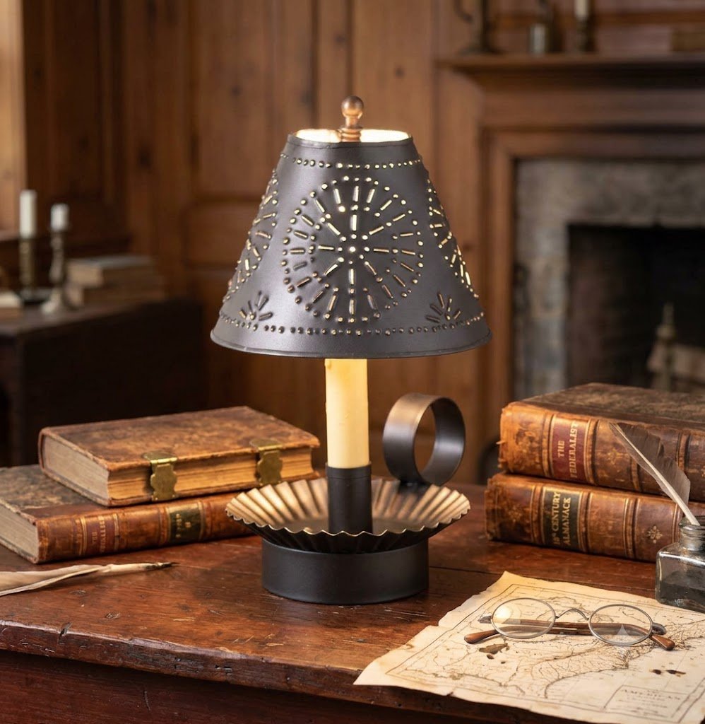 Primitive Crimped Accent Light with Punched Tin Shade Accent Lamp - The Primitive Pineapple Collection