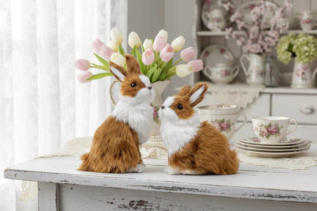 Primitive Ragon House Spring Easter 7.5" Brown and White Standing Bunny - The Primitive Pineapple Collection