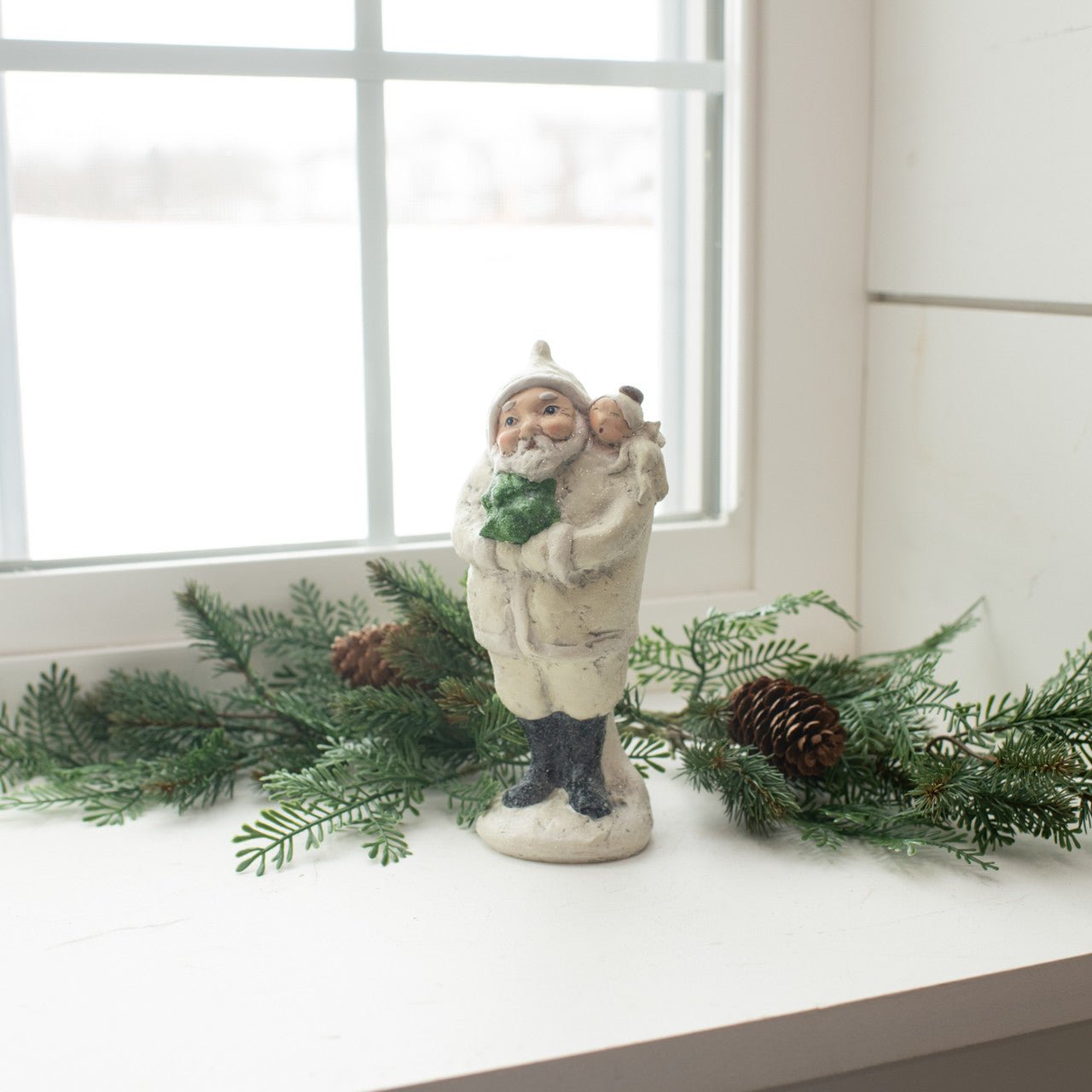 Ragon House Christmas 8"Ivory Santa with Angel Figurine - The Primitive Pineapple Collection