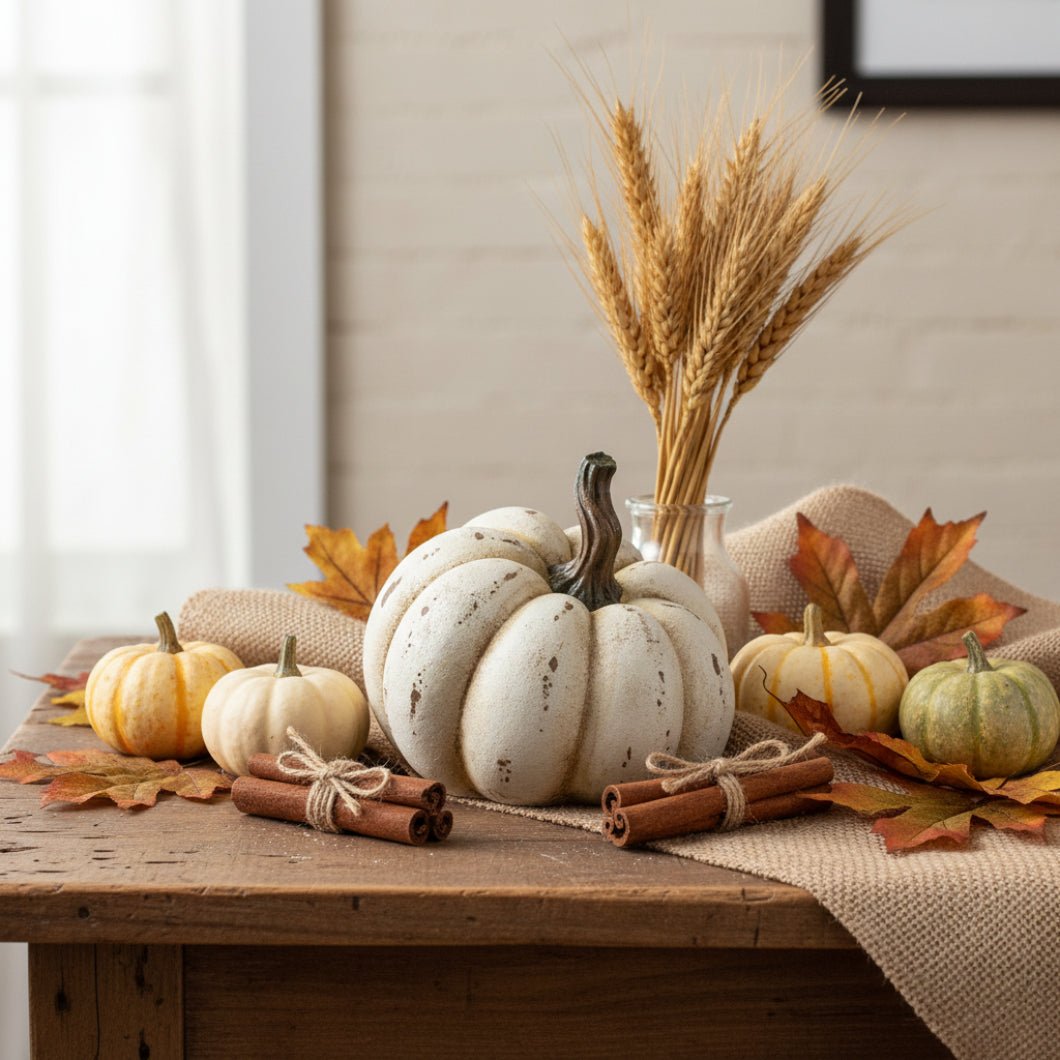 Ragon House Fall 5.25" Life Like Cream Resin Pumpkin w/ Twisted Stem - The Primitive Pineapple Collection