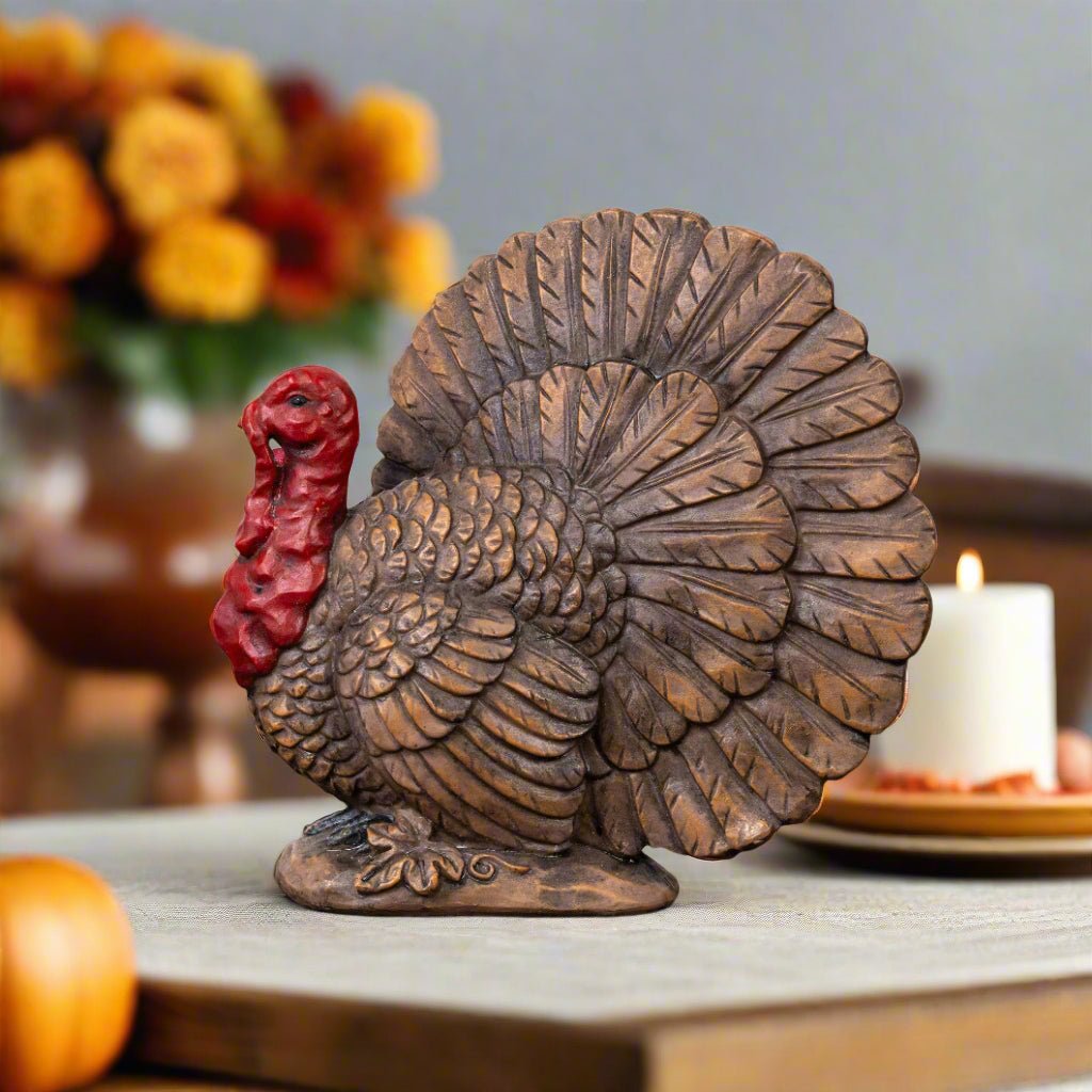 Primitive Fall Ragon House Thanksgiving 7.5" Brown & Red Tabletop Turkey Shelf Sitter - The Primitive Pineapple Collection