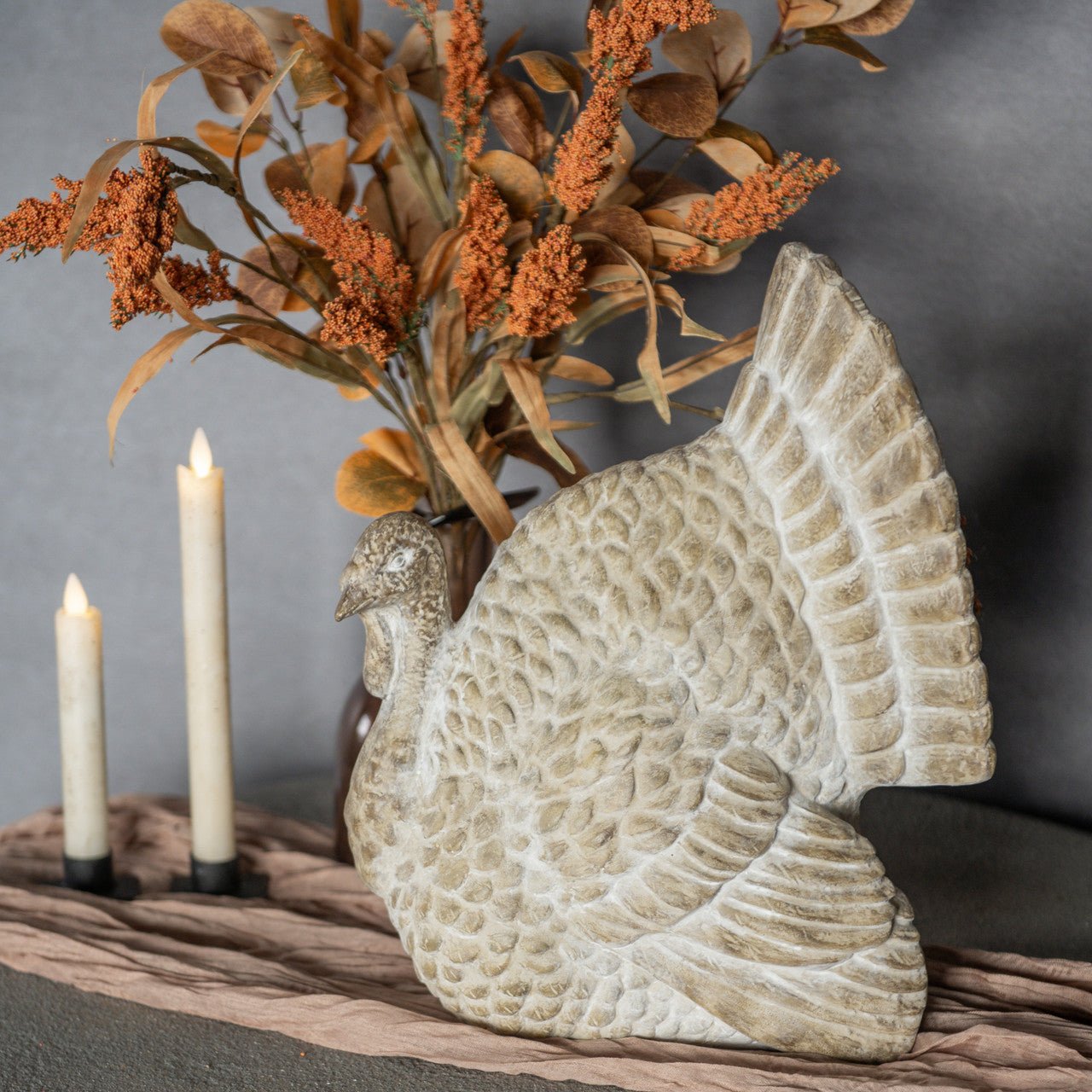 Halloween Fall Ragon House Collectable 14” White Washed Turkey Figurine - The Primitive Pineapple Collection