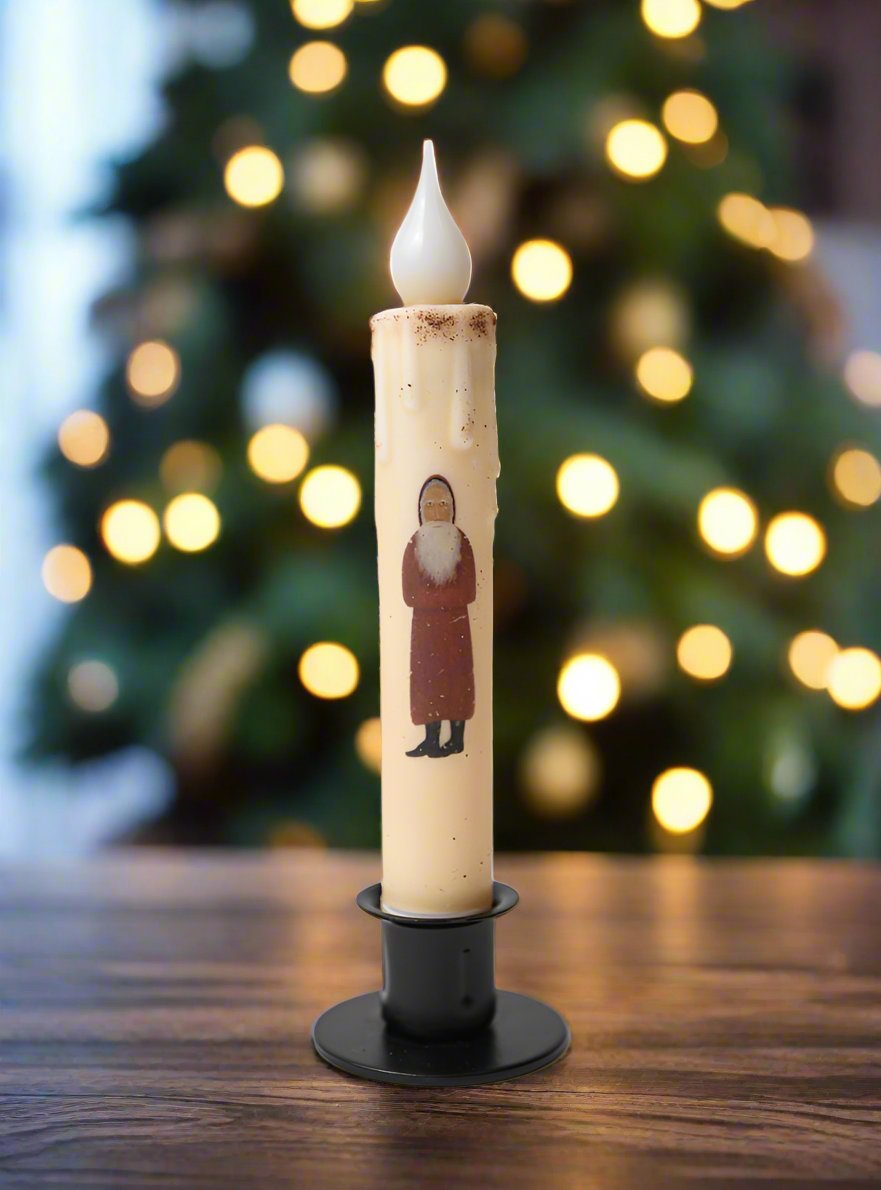 Primitive Handcrafted Christmas 7" Belsnickle Santa Led Timer Taper Candle - The Primitive Pineapple Collection