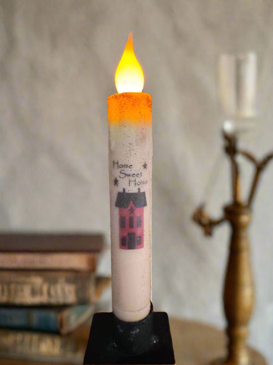 Primitive Handcrafted 7" Home Sweet Home Primitive House LED Timer Taper Candle - The Primitive Pineapple Collection