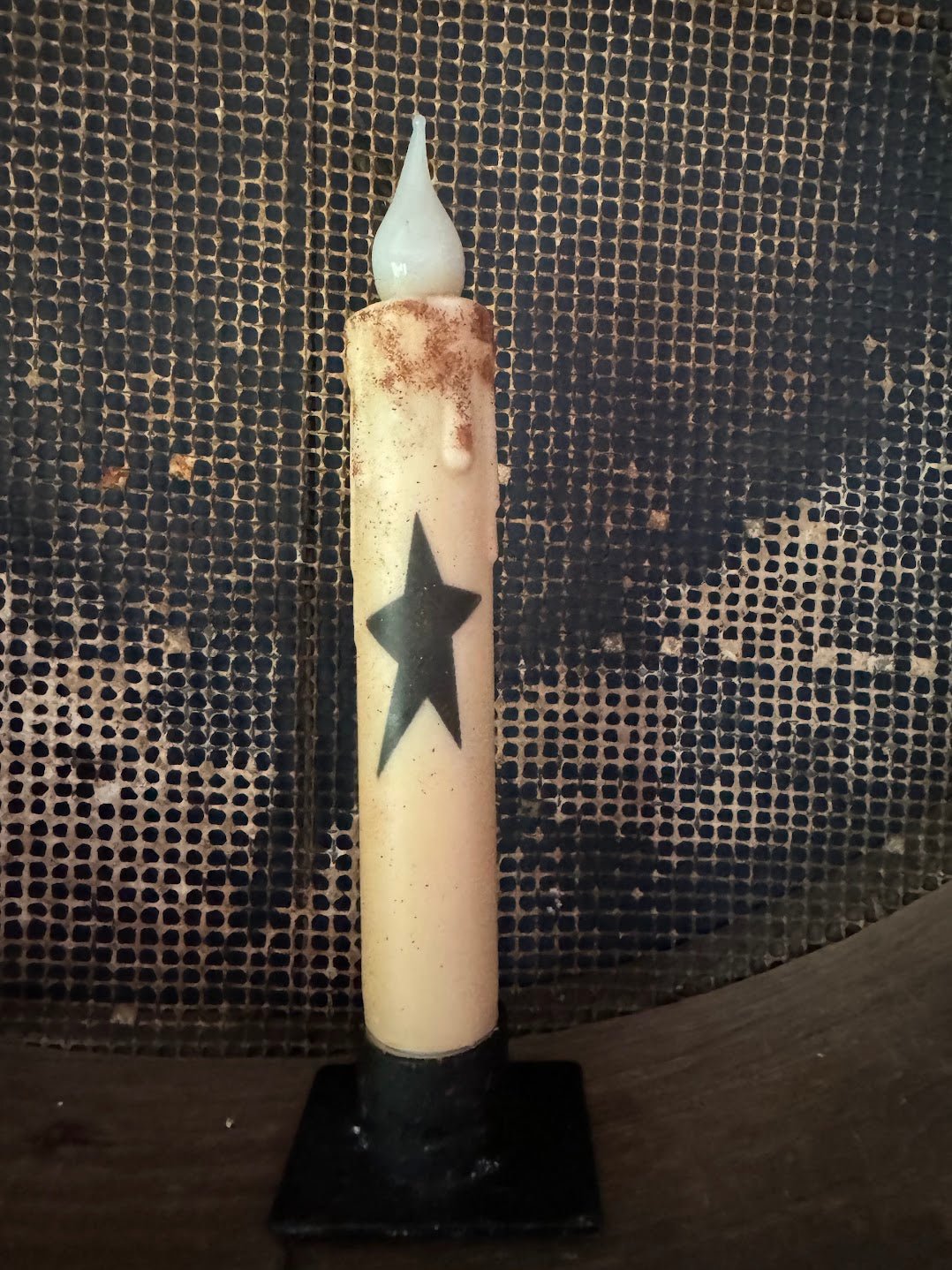 Primitive Handcrafted Colonial Black Star 7"H Led Timer Taper Candle - The Primitive Pineapple Collection