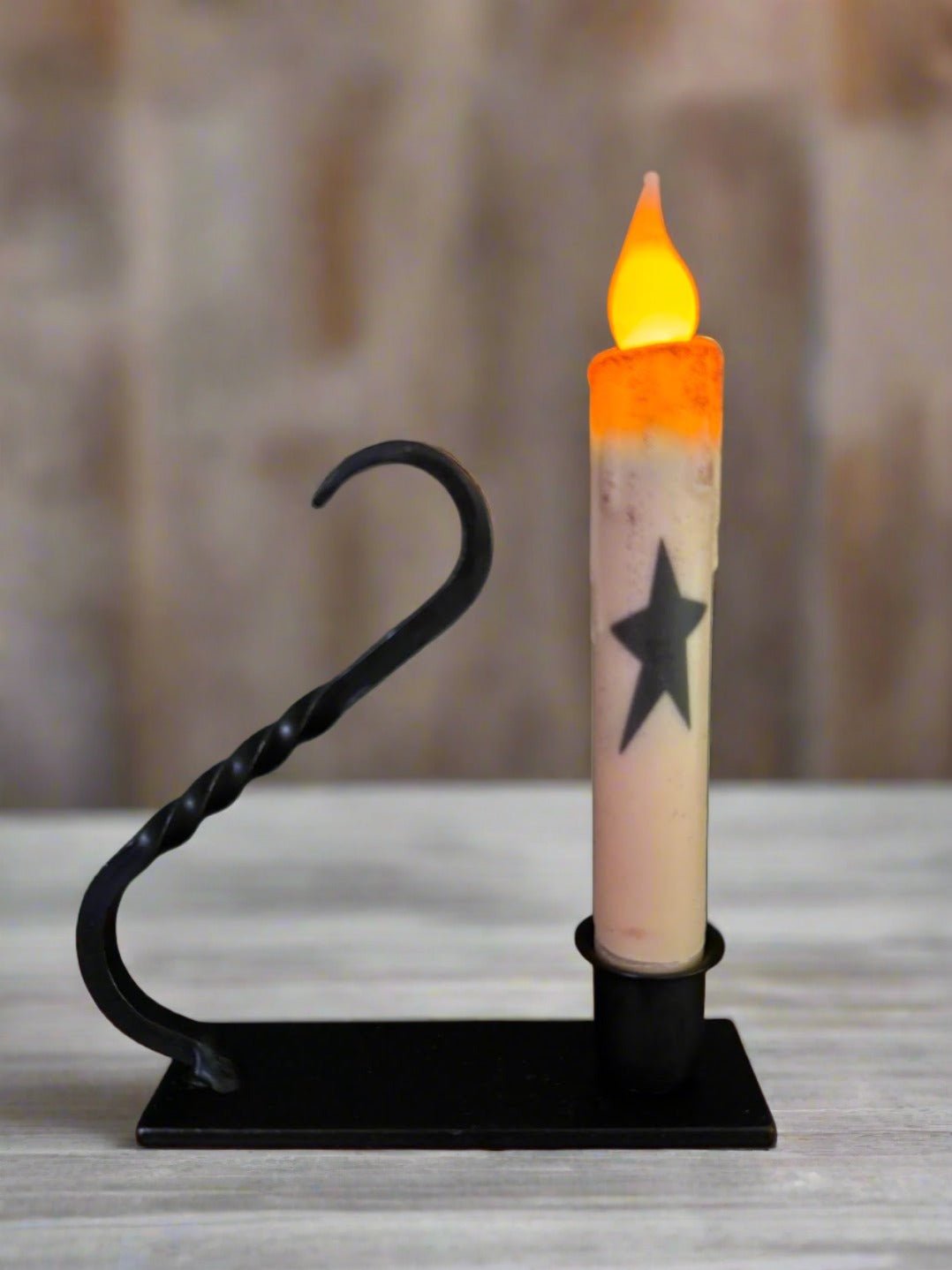 Primitive Rustic Black Iron Taper Curved Taper Holder with Handle - The Primitive Pineapple Collection