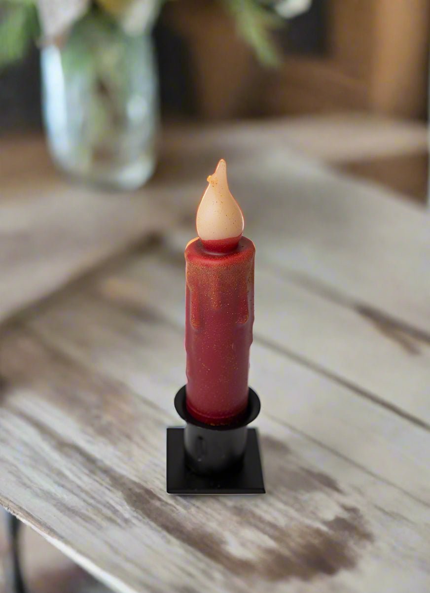 Primitive Country 4" Battery Operated Burgundy Taper Candle W/Timer - The Primitive Pineapple Collection