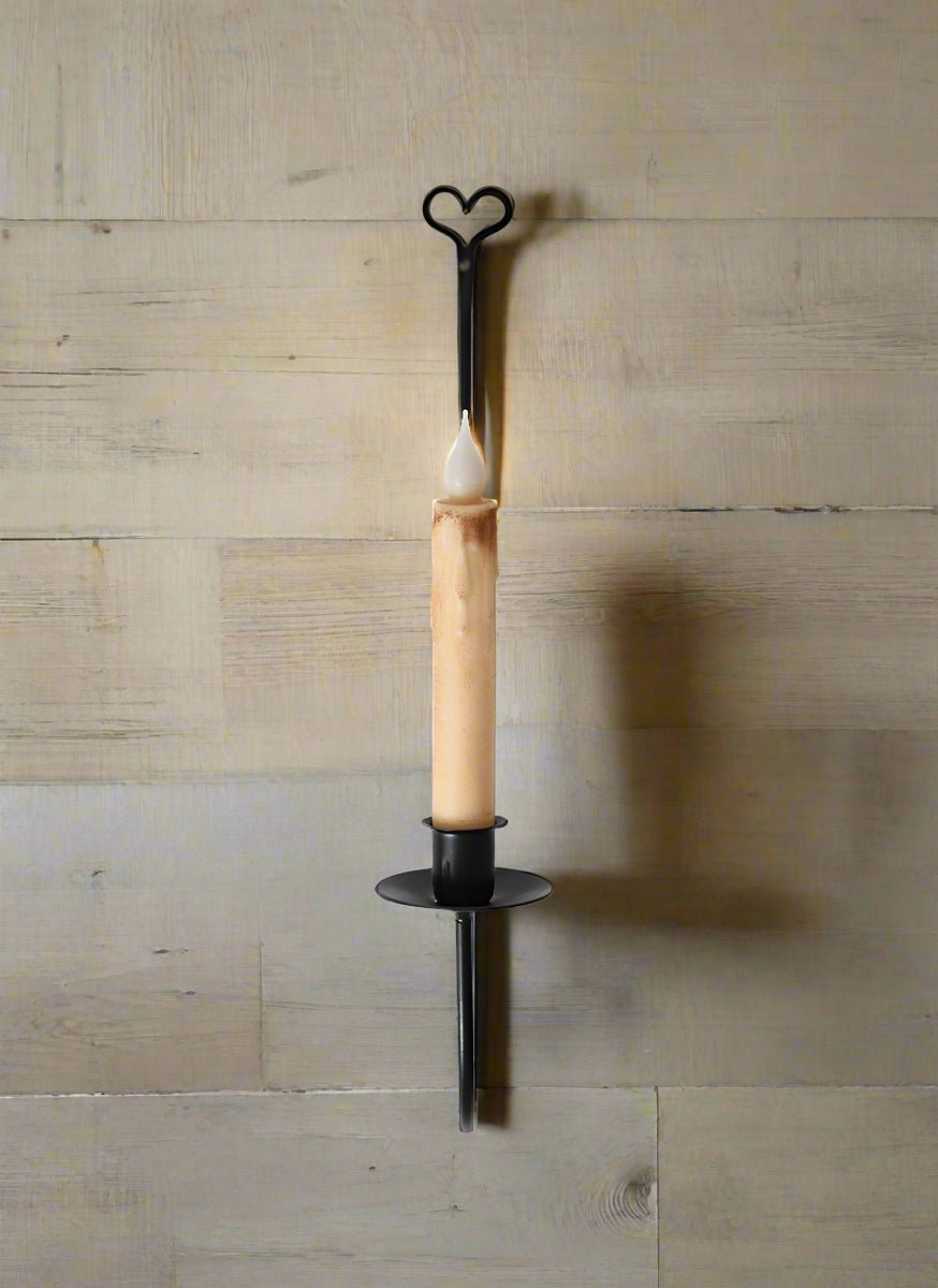 Primitive Rustic Black Iron Heart Taper Wall Sconce 15" - The Primitive Pineapple Collection