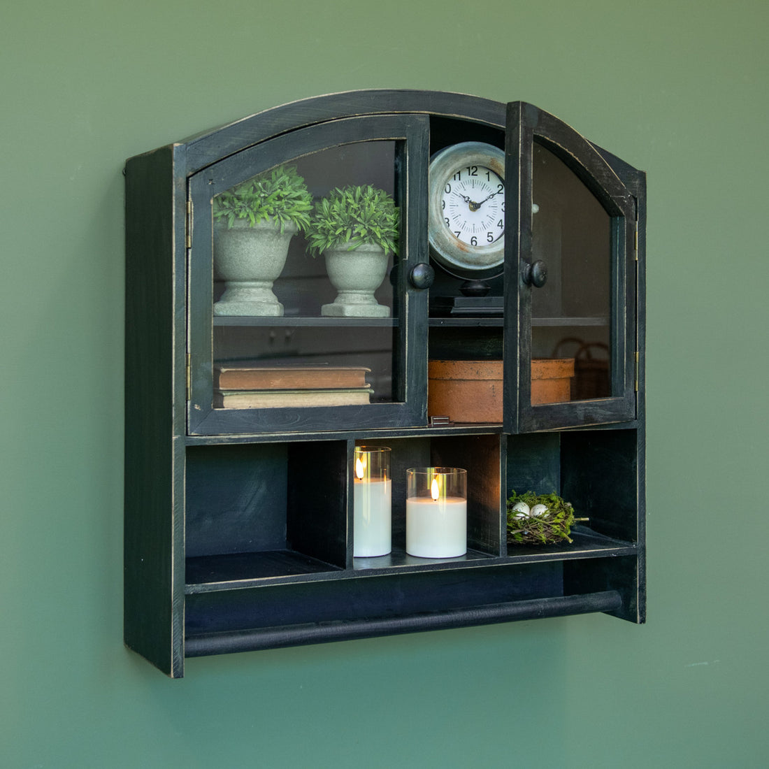 Primitive Ragon House Black Arched Wood Cupboard Cabinet
