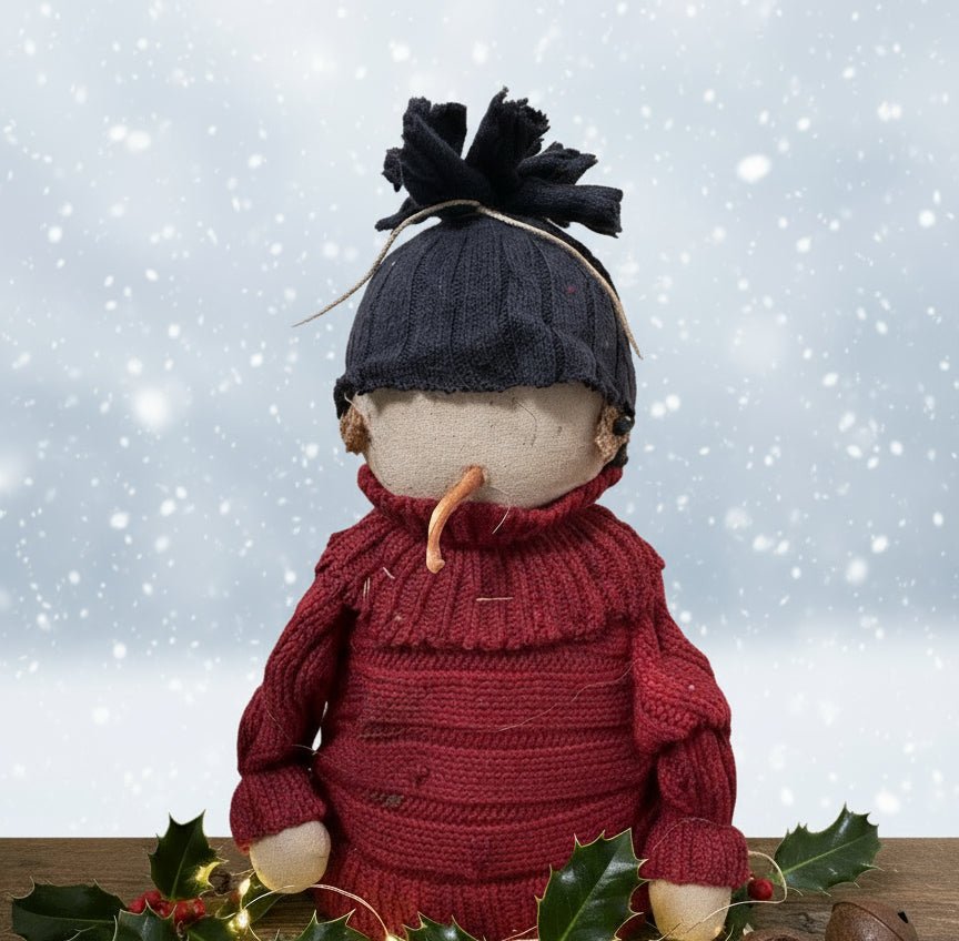 Primitive Christmas Handcrafted Larry Snowman Doll w/ Hat 12" - The Primitive Pineapple Collection