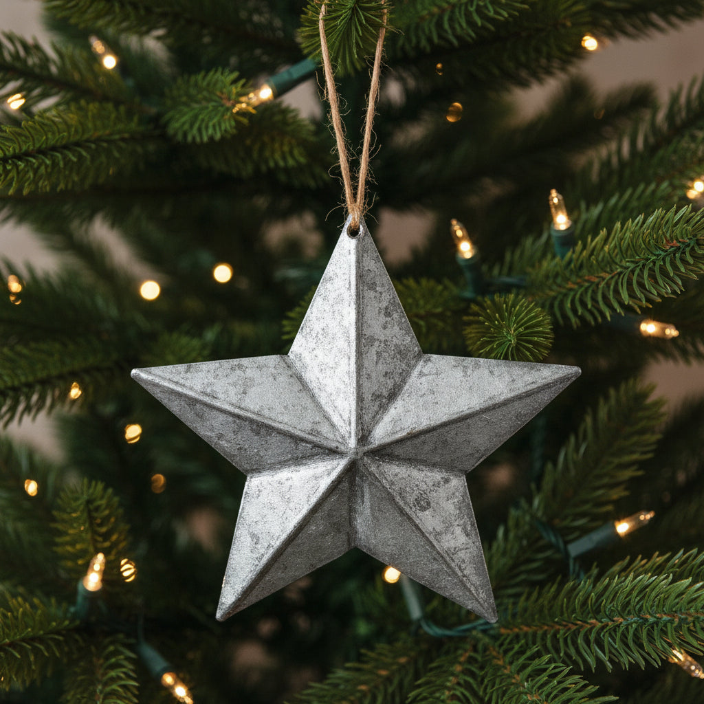 Farmhouse 6" Distressed Metal Star Ornament - The Primitive Pineapple Collection