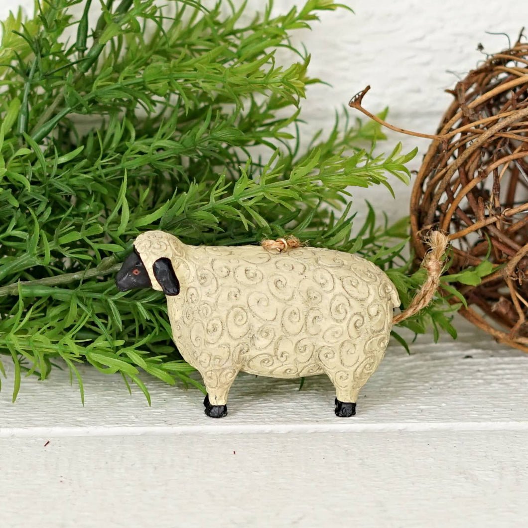 Primitive Farmhouse Wooly Sheep Ornament Shelf Sitter 5" - The Primitive Pineapple Collection