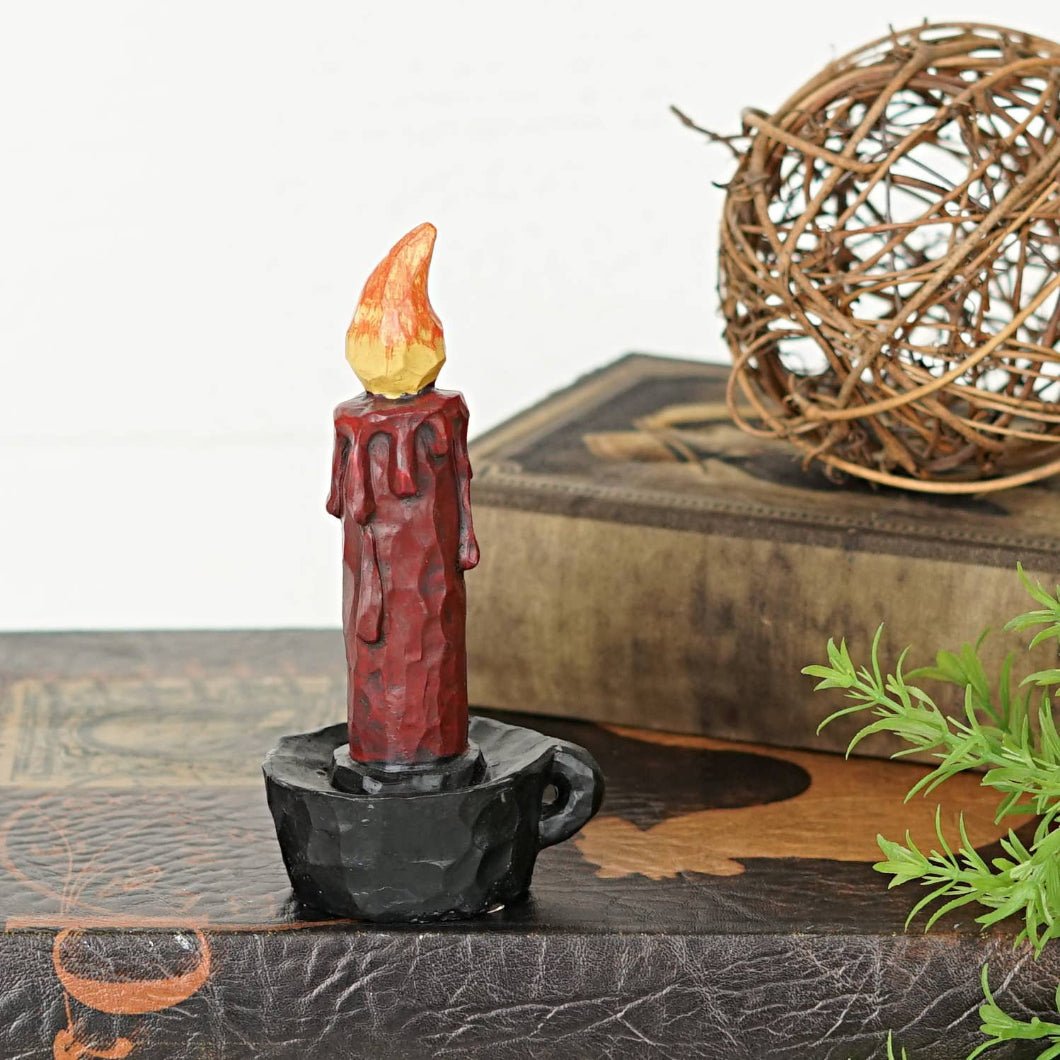 Primitive Folk Art Red Candle Shelf Sitter 5.5" - The Primitive Pineapple Collection