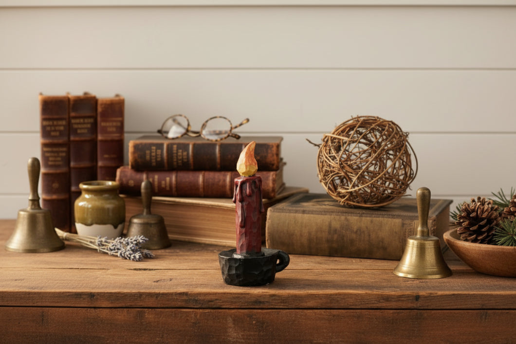 Primitive Folk Art Red Candle Shelf Sitter 5.5" - The Primitive Pineapple Collection
