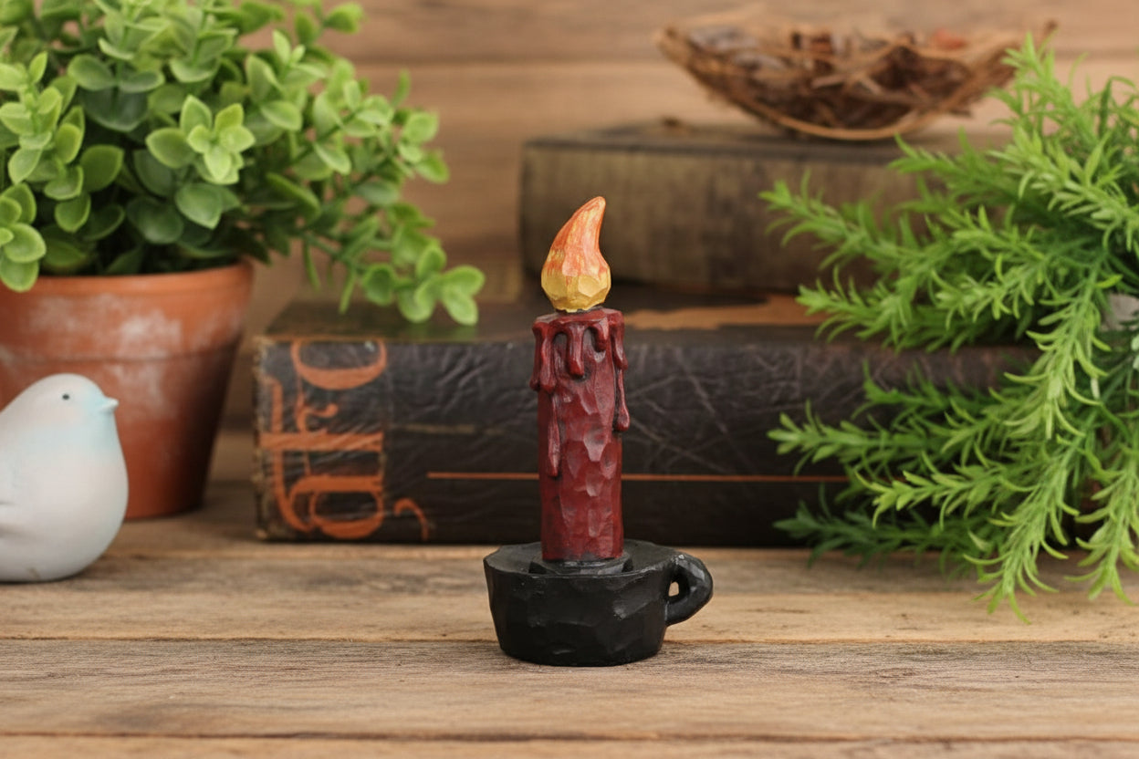 Primitive Folk Art Red Candle Shelf Sitter 5.5" - The Primitive Pineapple Collection