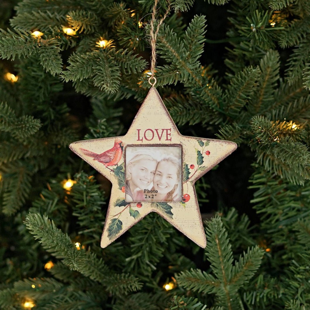 Primitive Christmas Star Picture Frame w/ Cardinal Ornament 5" - The Primitive Pineapple Collection