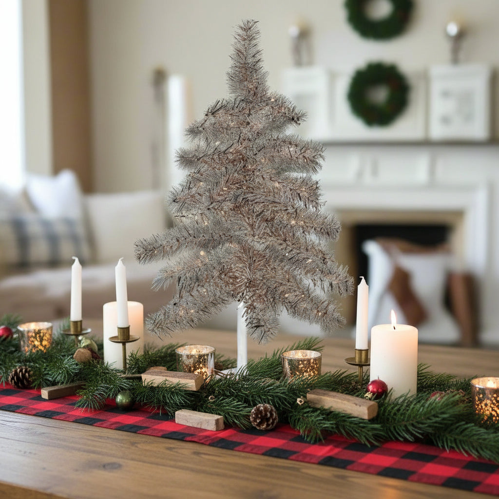 Primitive Christmas Retro Looking Snazzy Champagne Tinsel Tree 16" - The Primitive Pineapple Collection