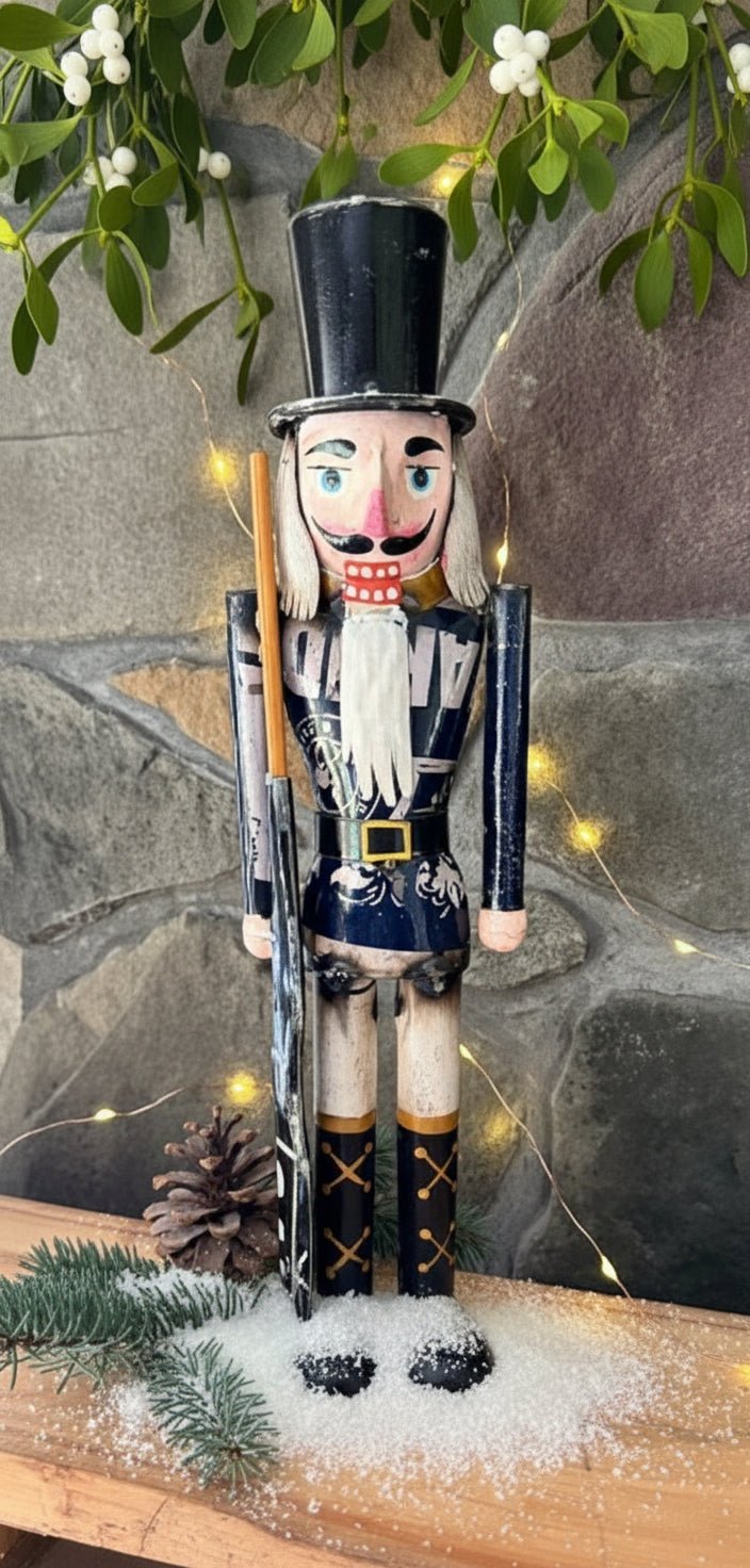 Primitive Christmas 14.5” Recycled Metal Christmas Blue Nutcracker - The Primitive Pineapple Collection