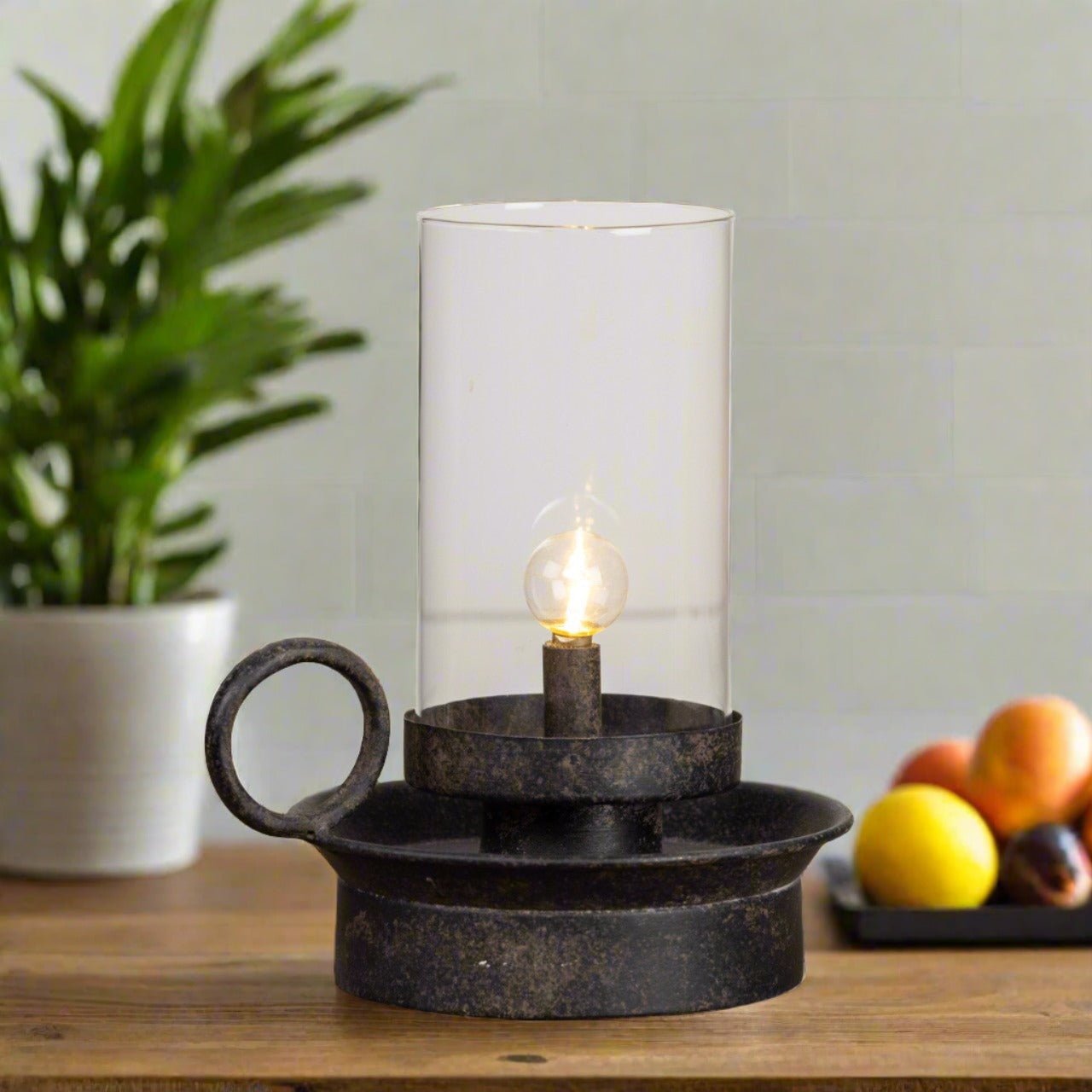 Primitive Farmhouse Ragon House Black TableTop LED Edison Bulb Light w/ Handle - The Primitive Pineapple Collection