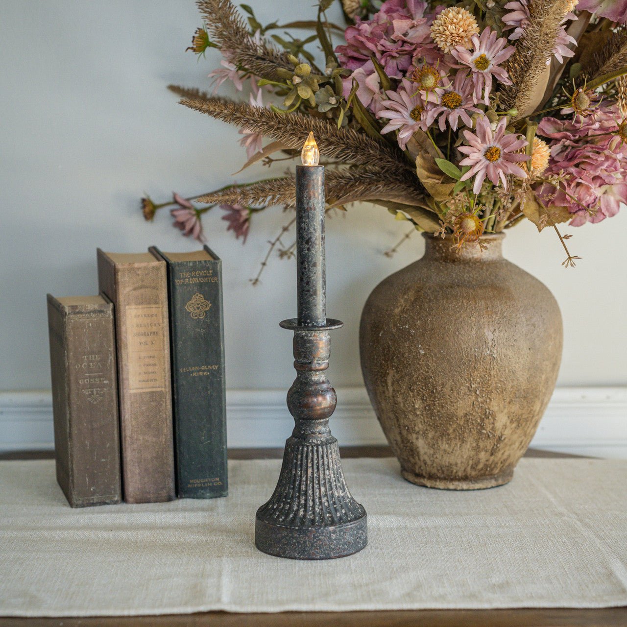 Primitive Farmhouse Ragon House Battery 13" Black Candlestick Light - The Primitive Pineapple Collection
