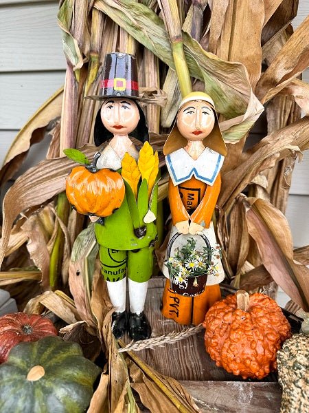 Primitive Fall Thanksgiving Recycled Metal 11.25" Pilgrim Woman w/ Pail - The Primitive Pineapple Collection